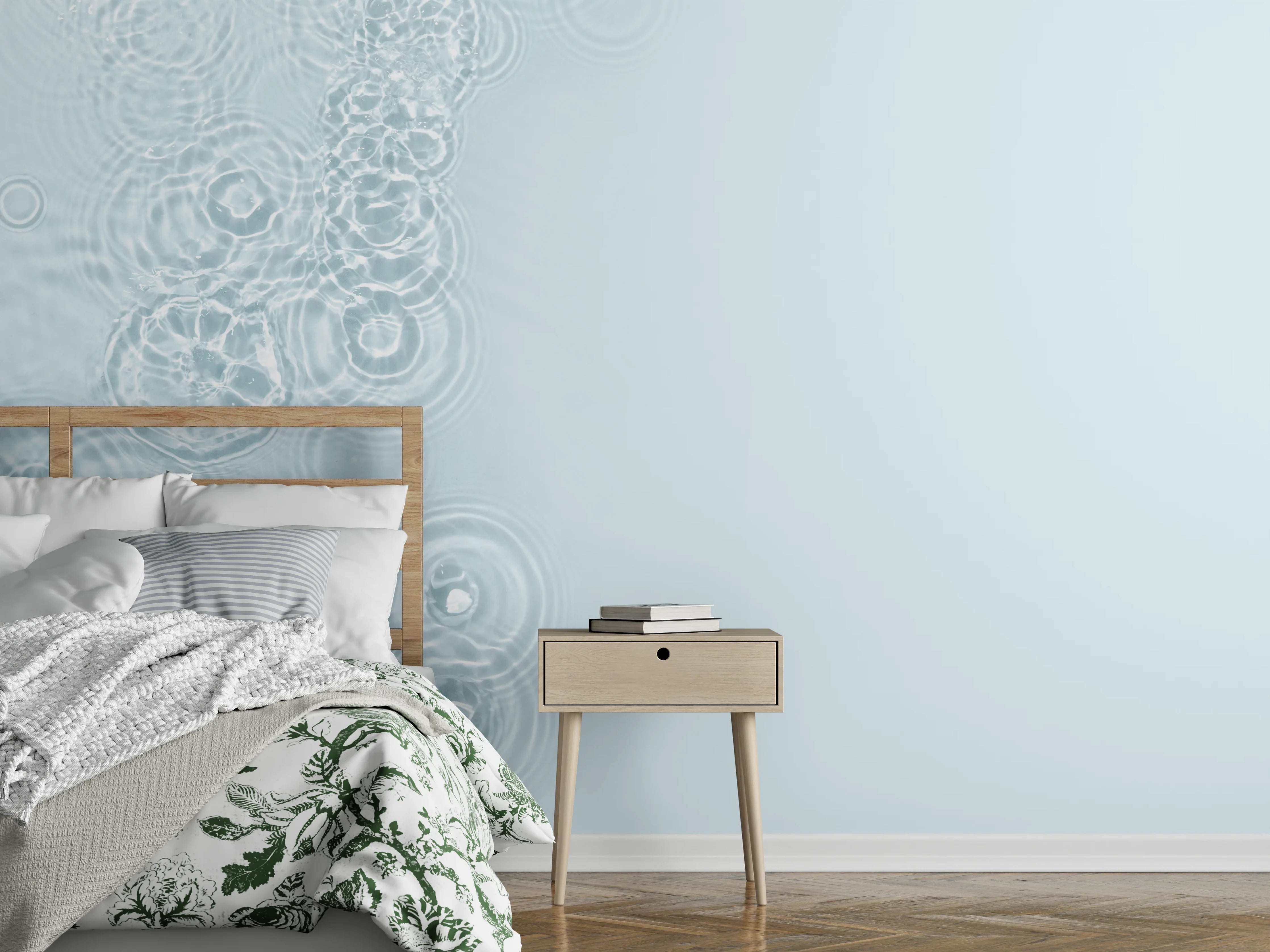 Wandverkleidung Schlafzimmer - Türkis-Weiß Wassertextur