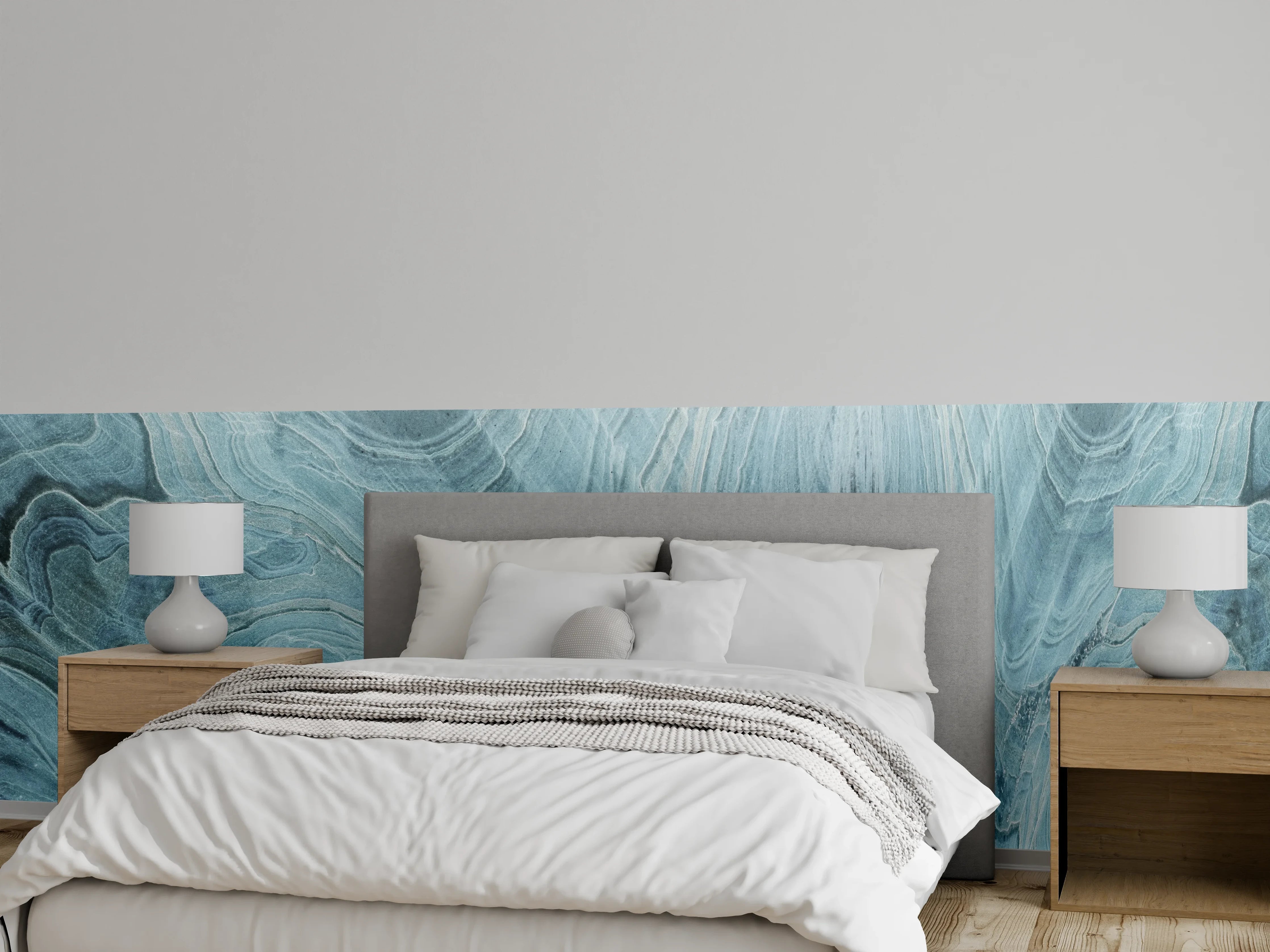 Wandverkleidung Schlafzimmer - Türkis-Weißer Marmor