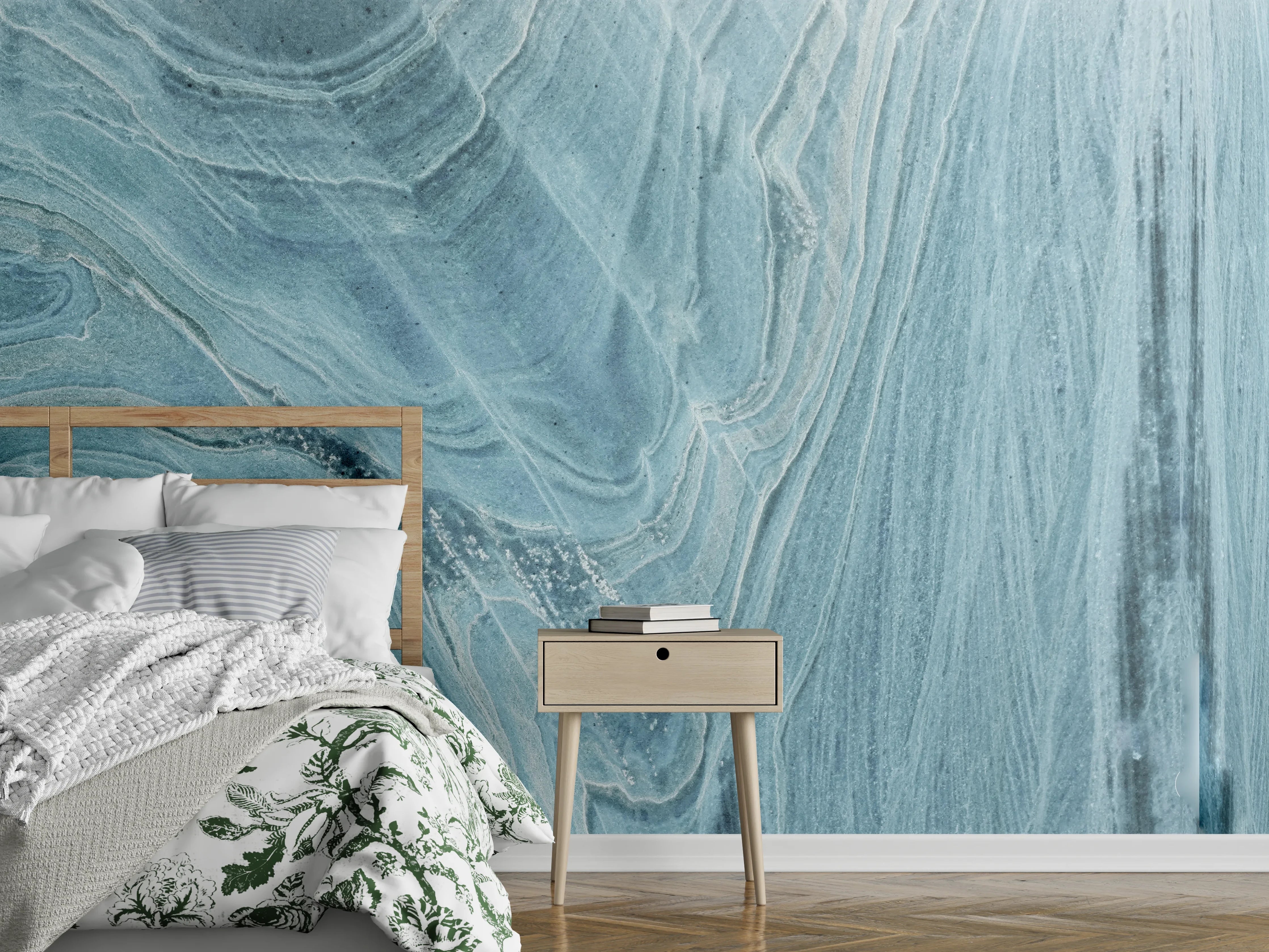 Wandverkleidung Schlafzimmer - Türkis-Weißer Marmor
