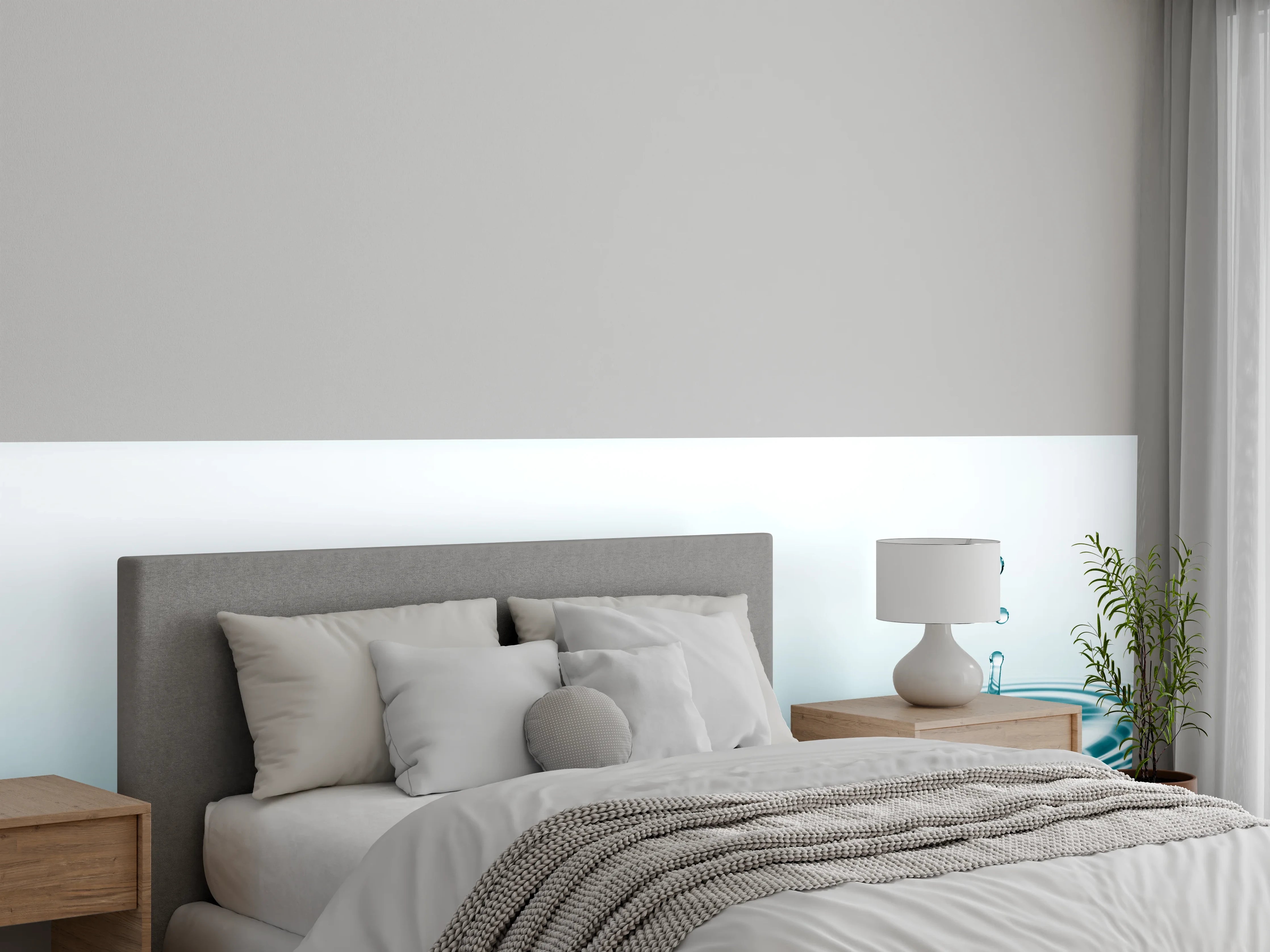 Wandverkleidung Schlafzimmer - Türkis-Weißer Wassertropfen