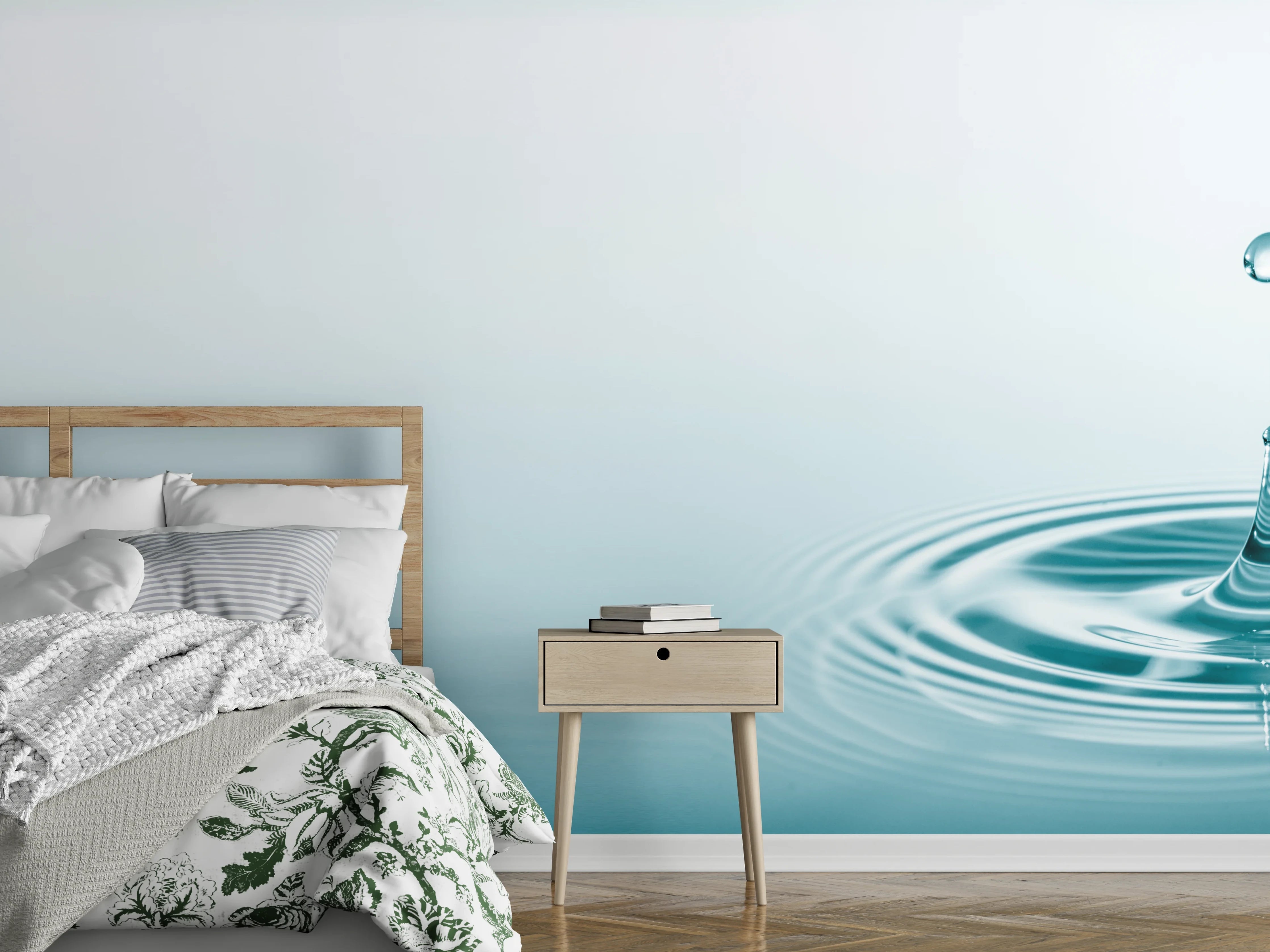 Wandverkleidung Schlafzimmer - Türkis-Weißer Wassertropfen