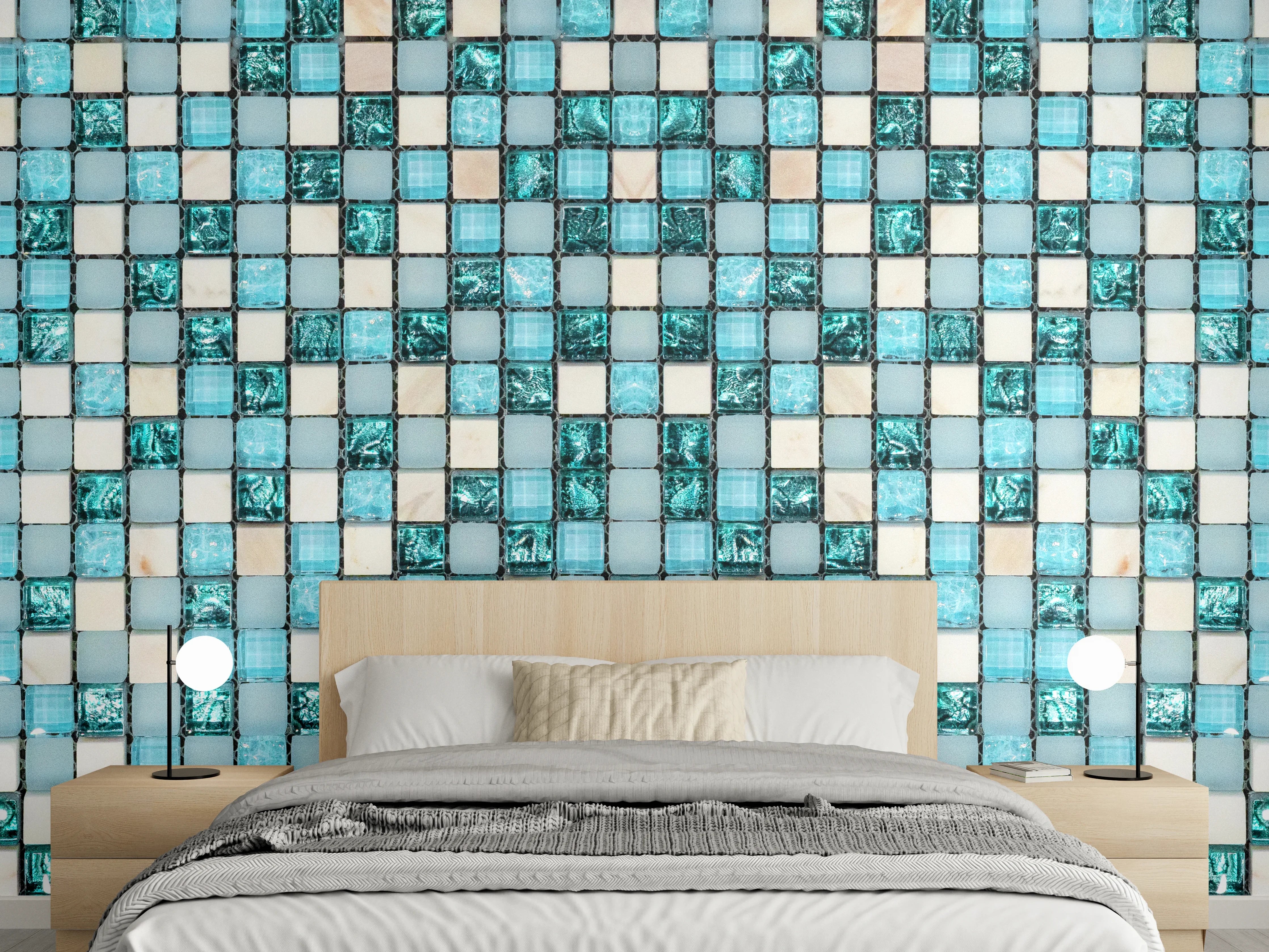 Wandverkleidung Schlafzimmer - Türkis-Weißes Aquamarin Mosaik