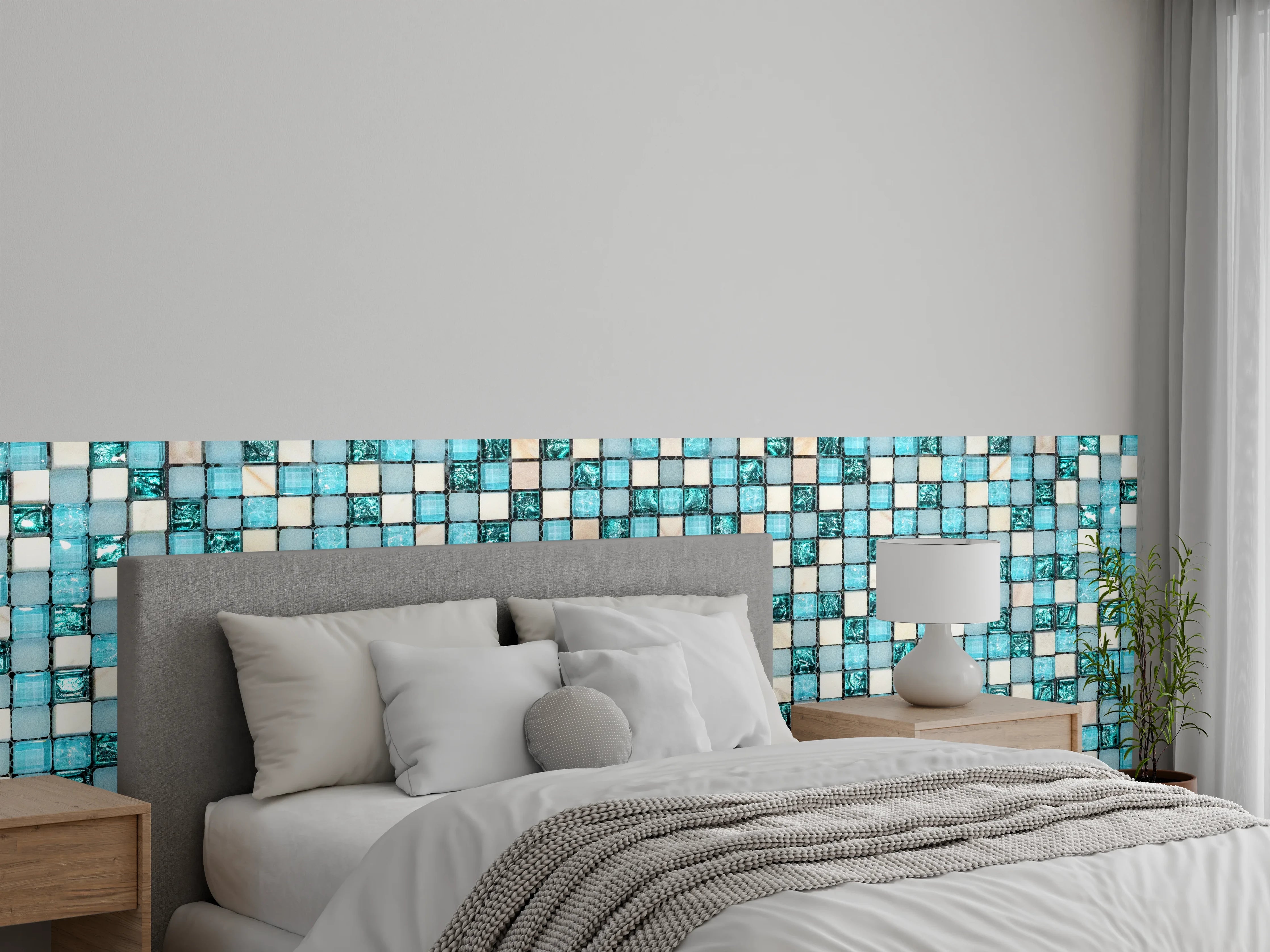 Wandverkleidung Schlafzimmer - Türkis-Weißes Aquamarin Mosaik