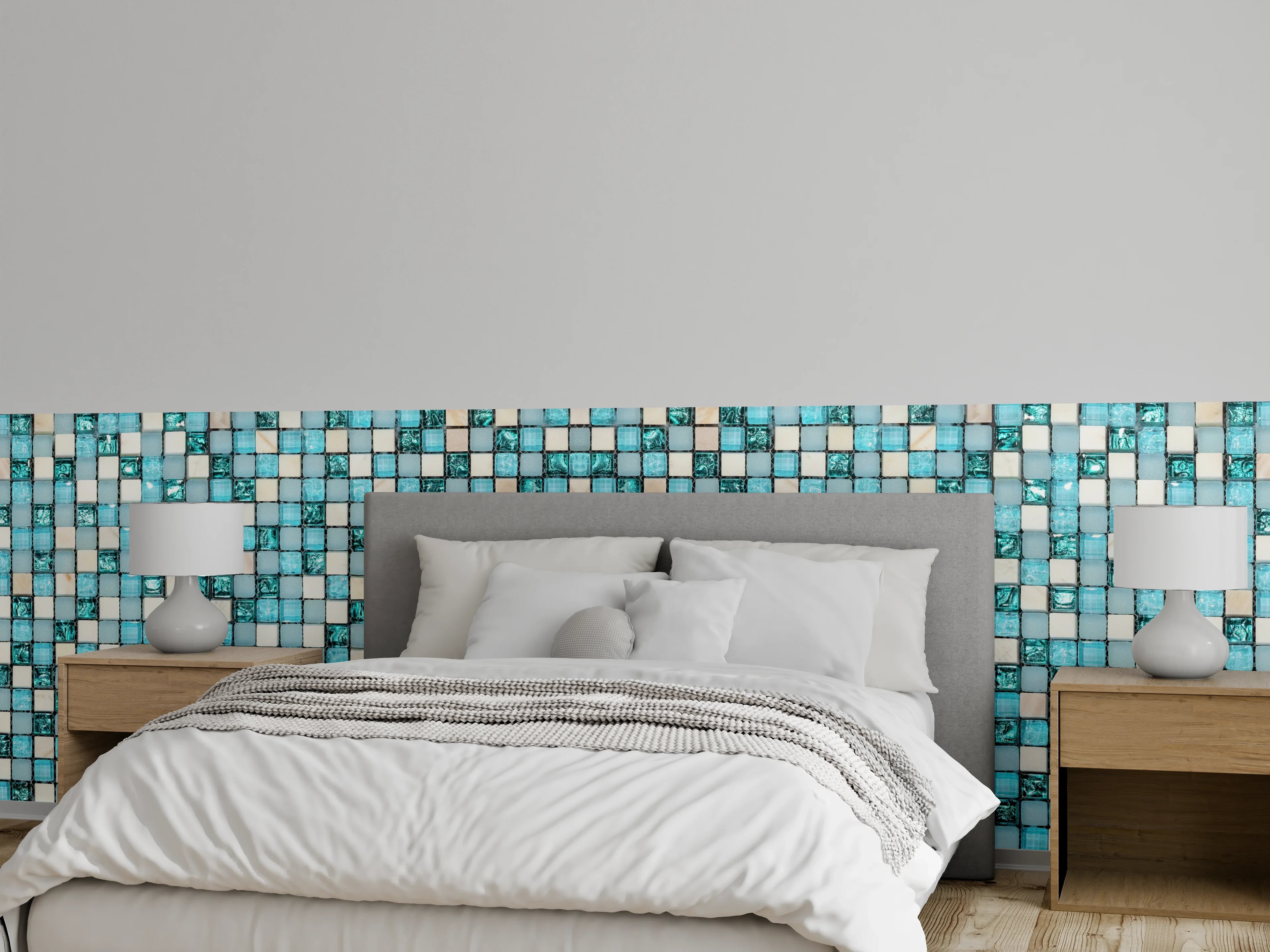 Wandverkleidung Schlafzimmer - Türkis-Weißes Aquamarin Mosaik