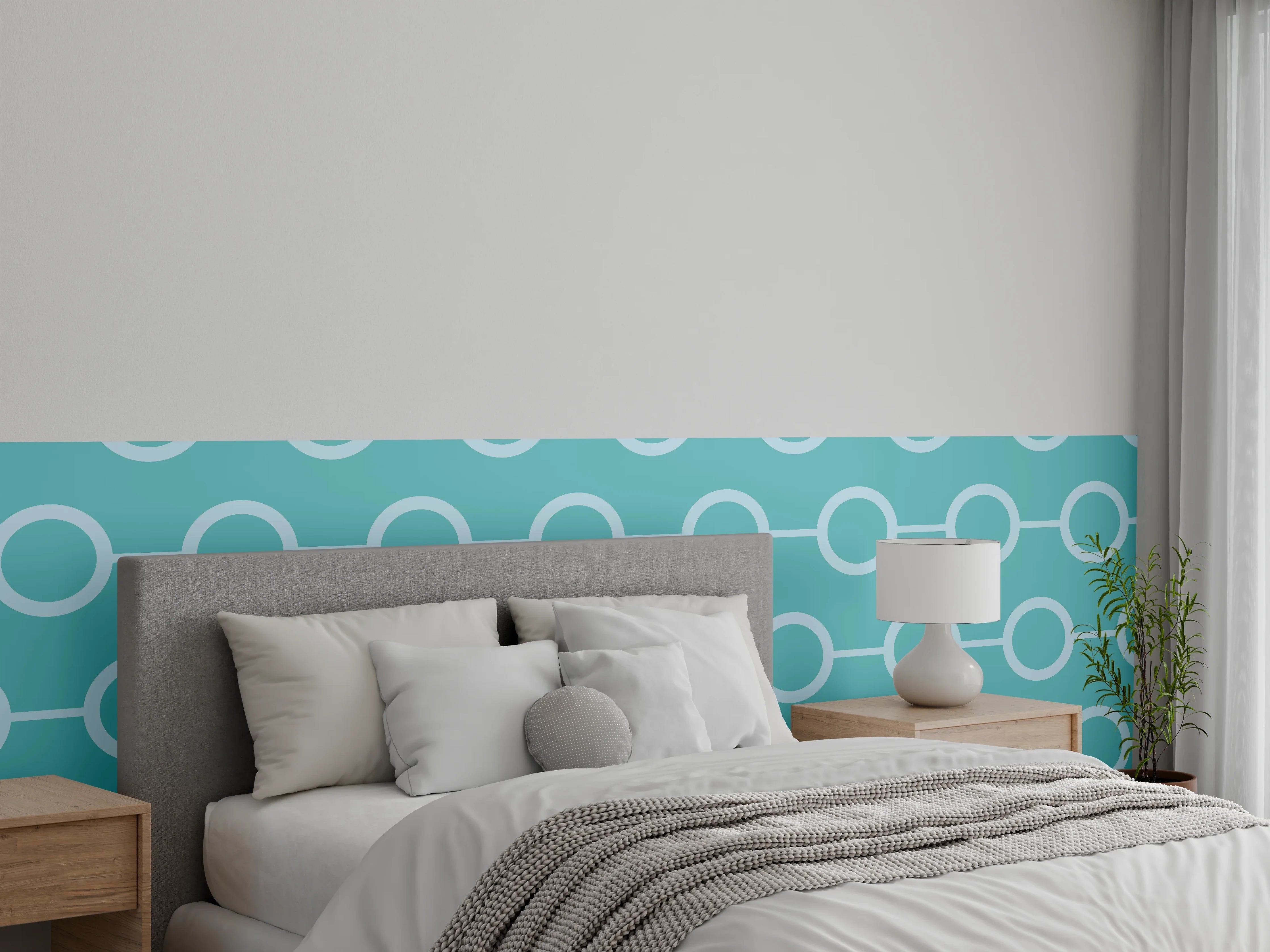Wandverkleidung Schlafzimmer - Türkis-Weißes Kettenglieder Muster
