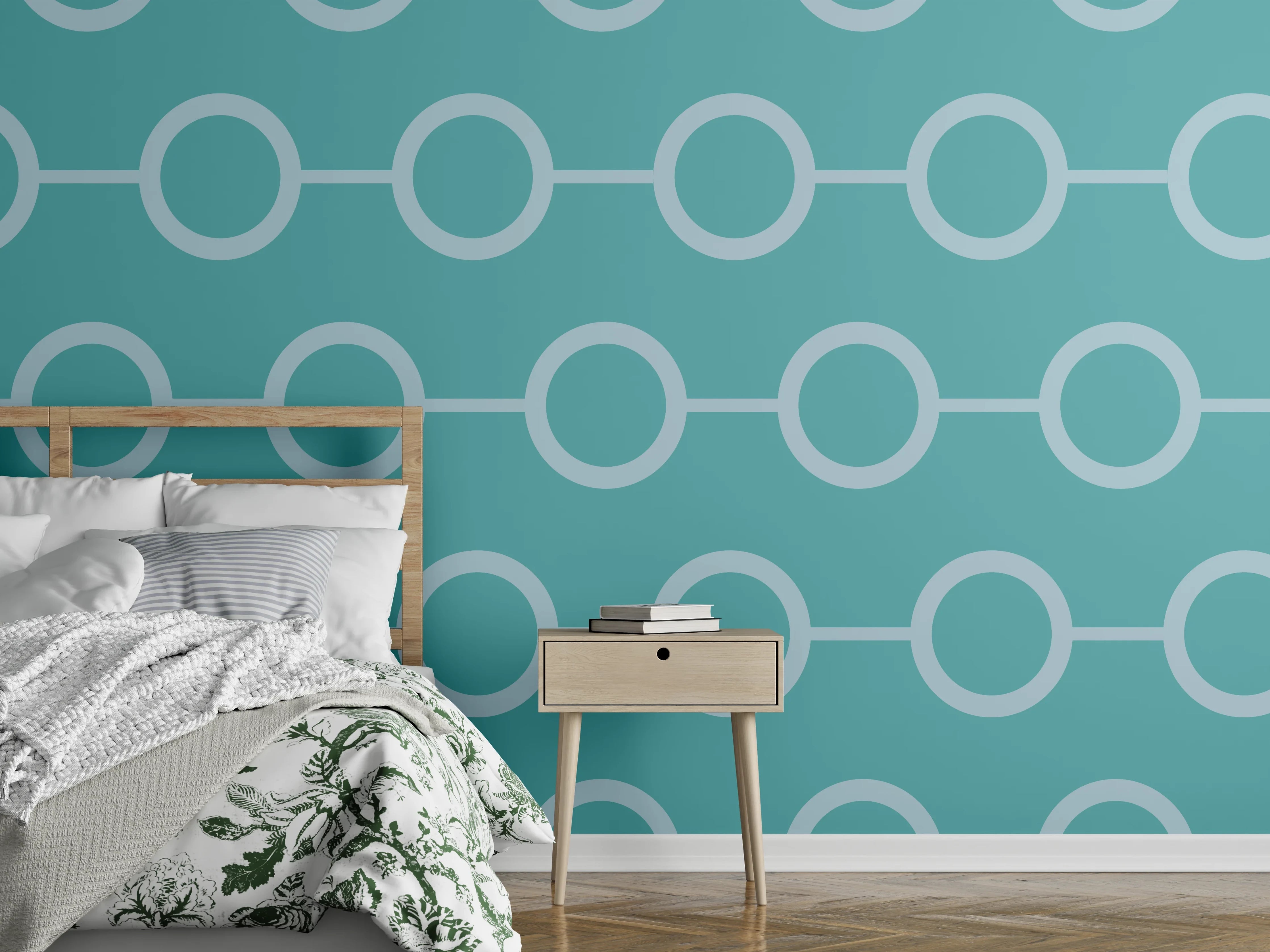 Wandverkleidung Schlafzimmer - Türkis-Weißes Kettenglieder Muster
