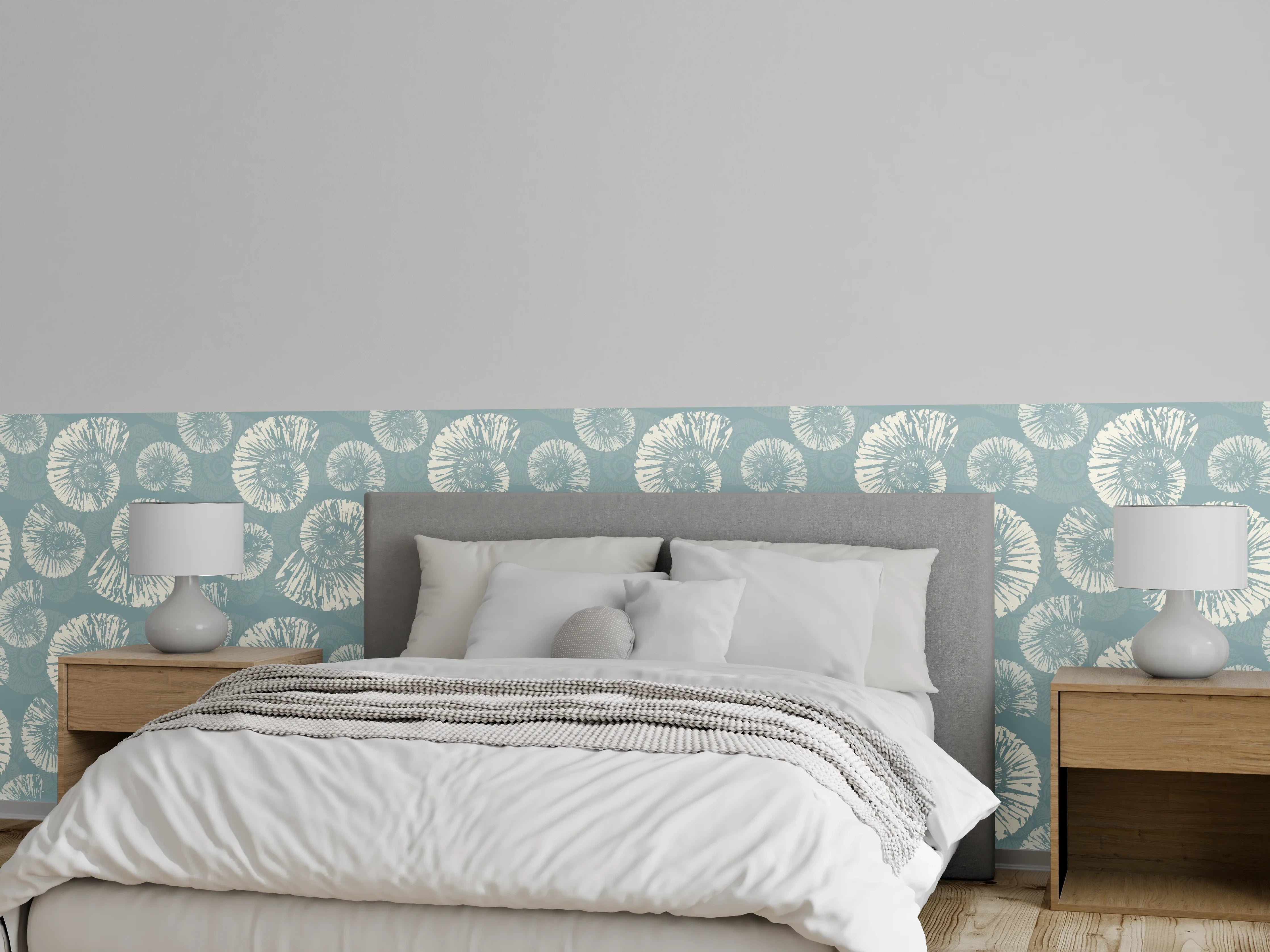 Wandverkleidung Schlafzimmer - Türkis-Weißes Muschelmuster