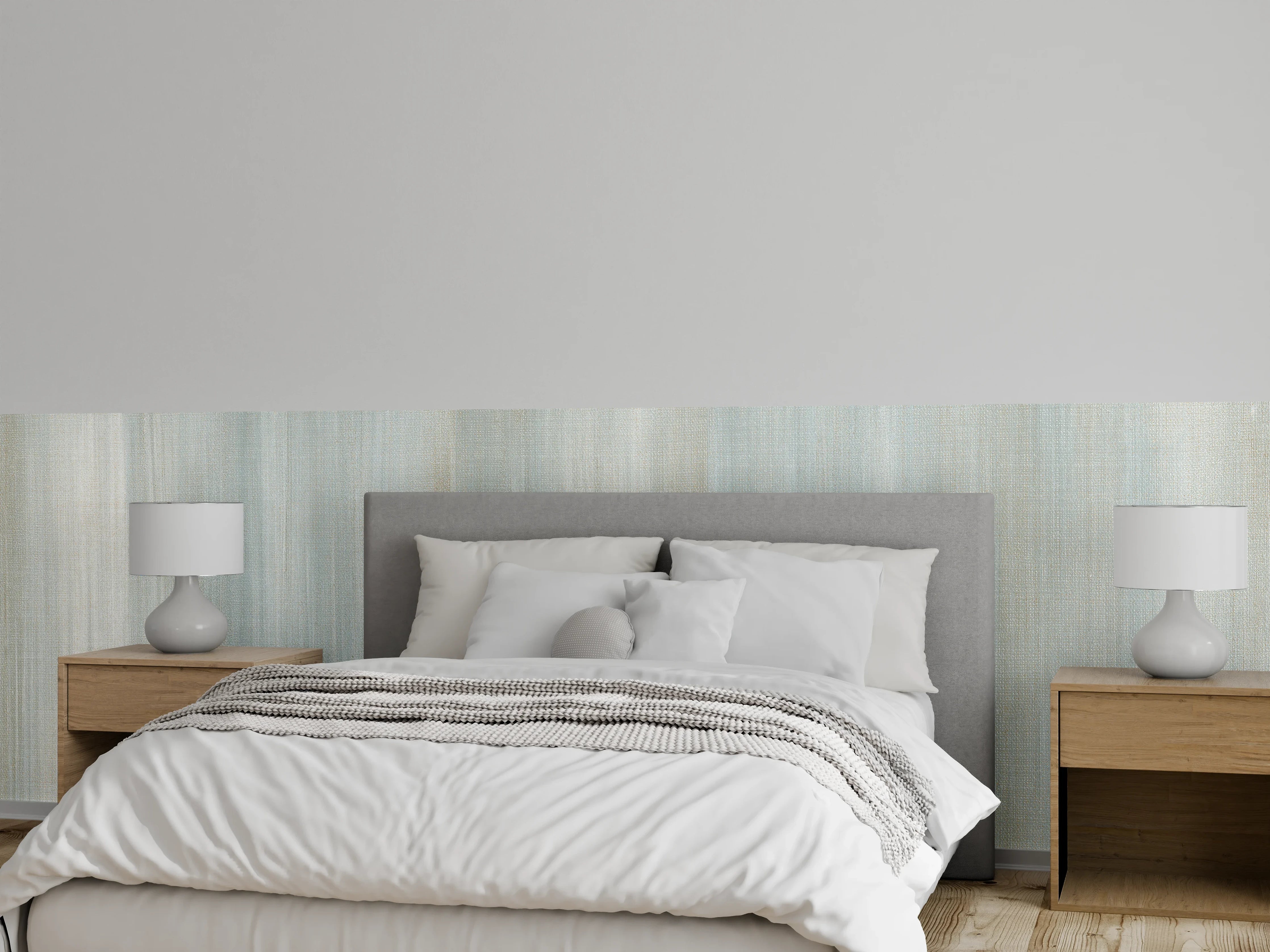 Wandverkleidung Schlafzimmer - Türkis gräulicher Struktur-Tapete 