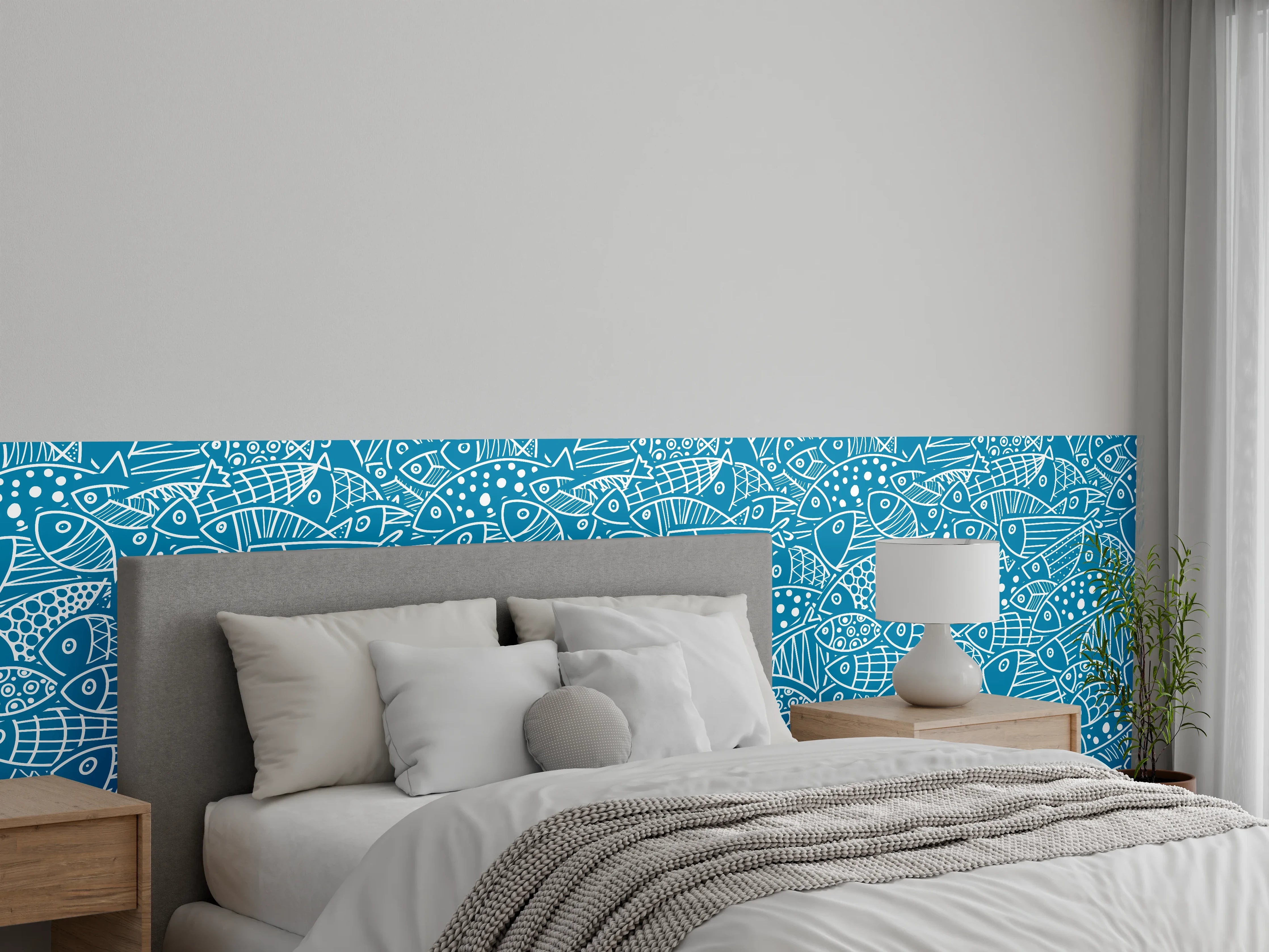 Wandverkleidung Schlafzimmer - Türkis‑Weißes Fischmuster