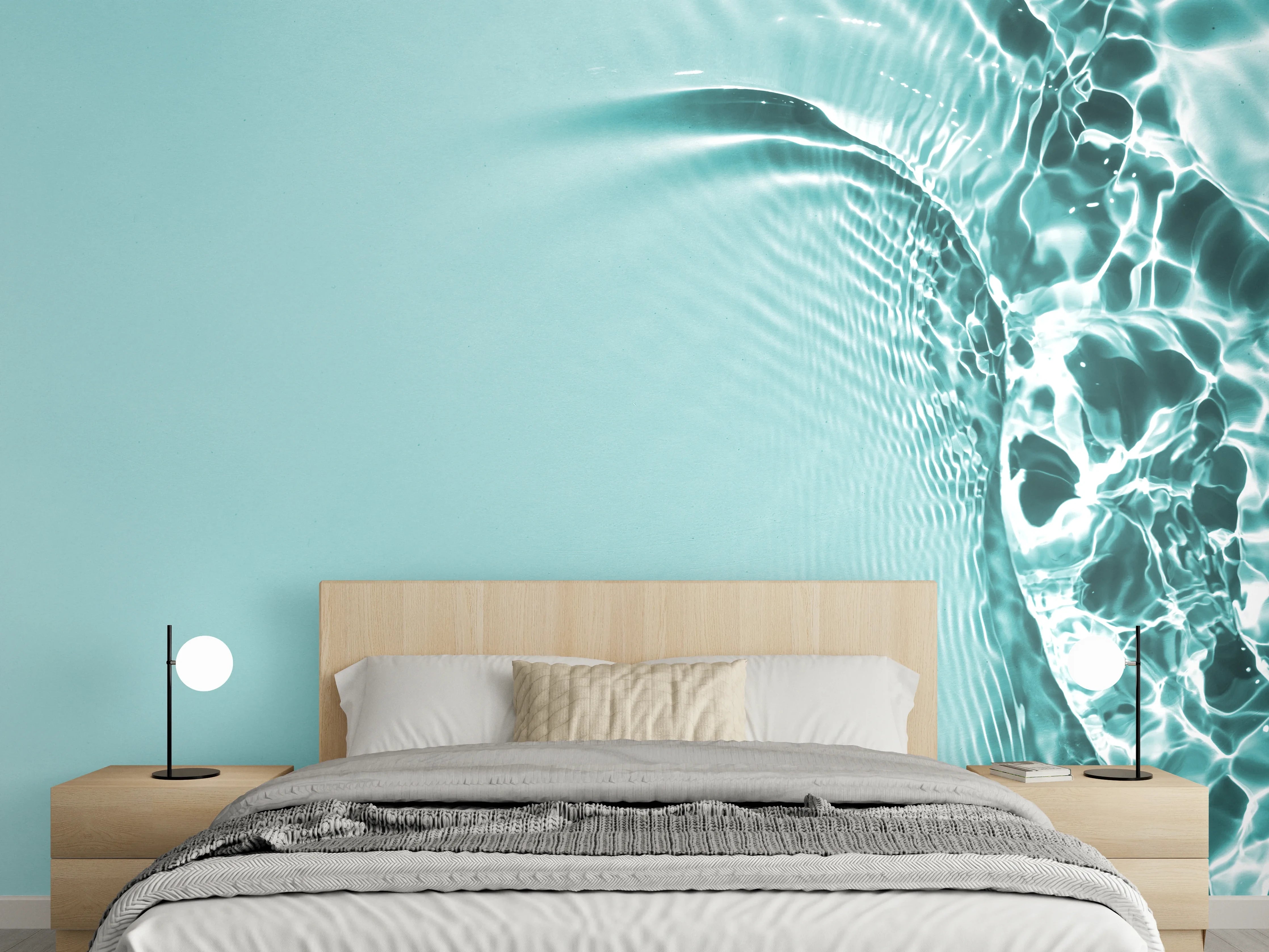Wandverkleidung Schlafzimmer - Türkisblaues Wasser mit Lichtreflexen