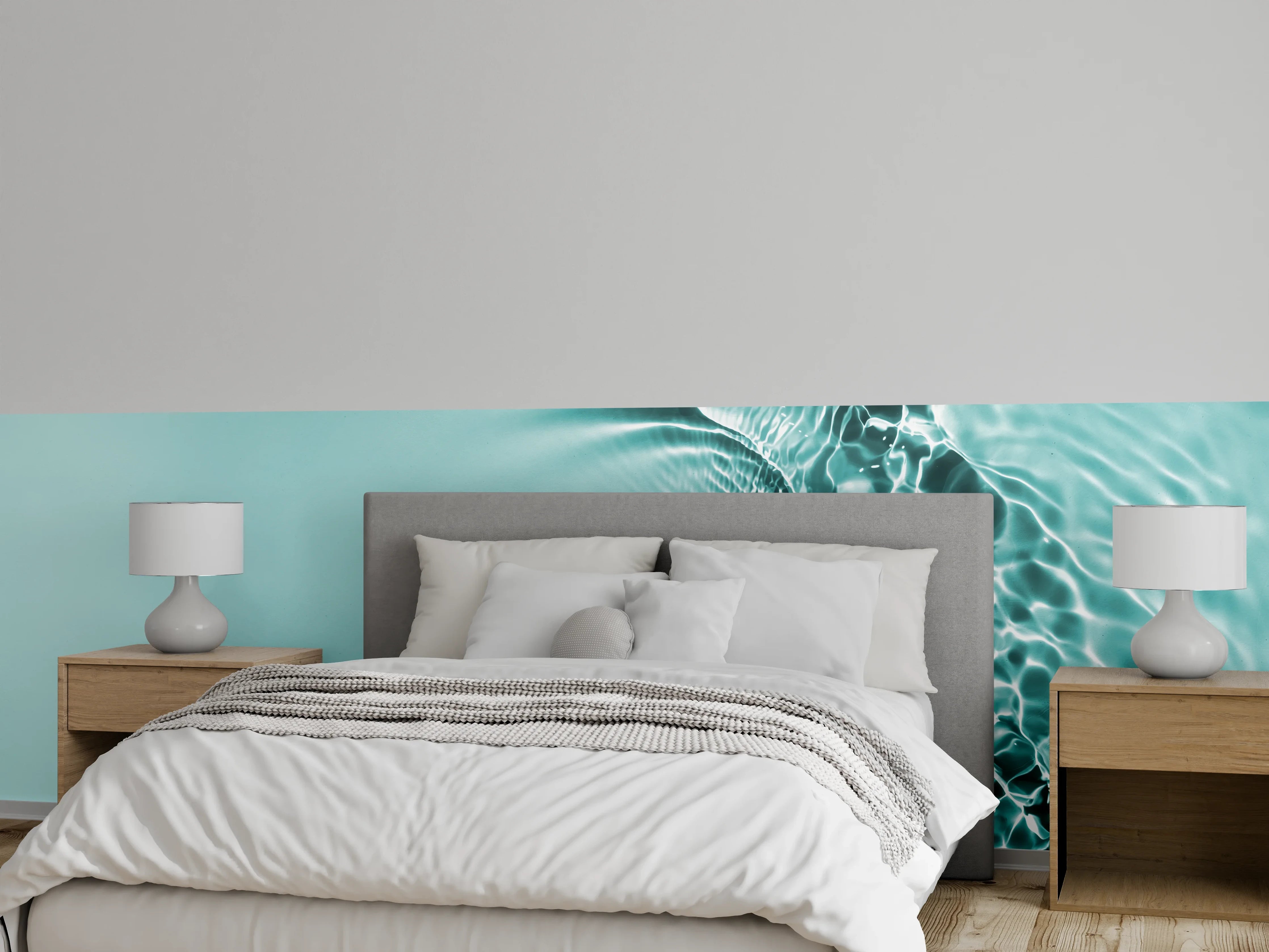 Wandverkleidung Schlafzimmer - Türkisblaues Wasser mit Lichtreflexen