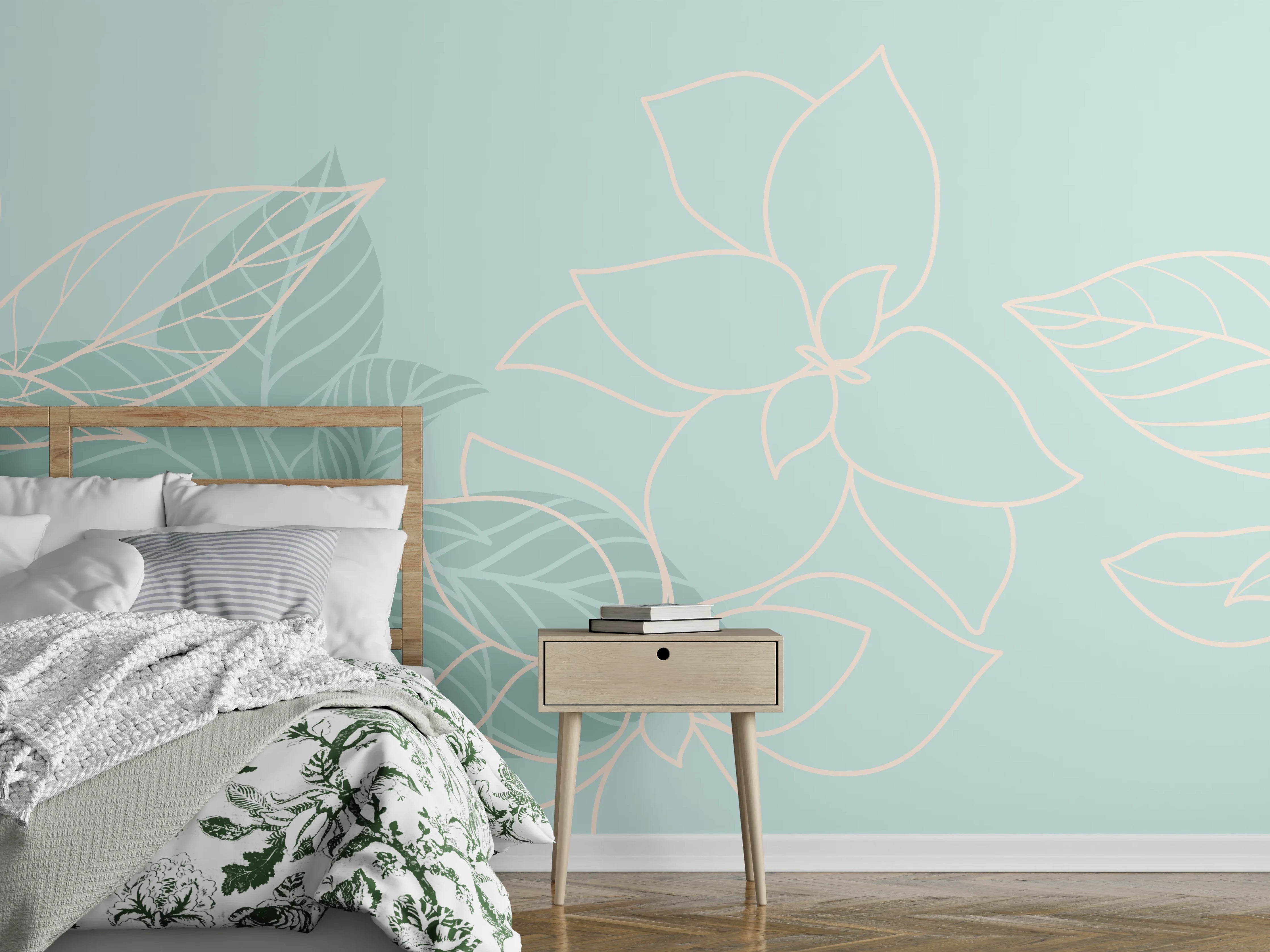 Wandverkleidung Schlafzimmer - Türkise Pflanzen