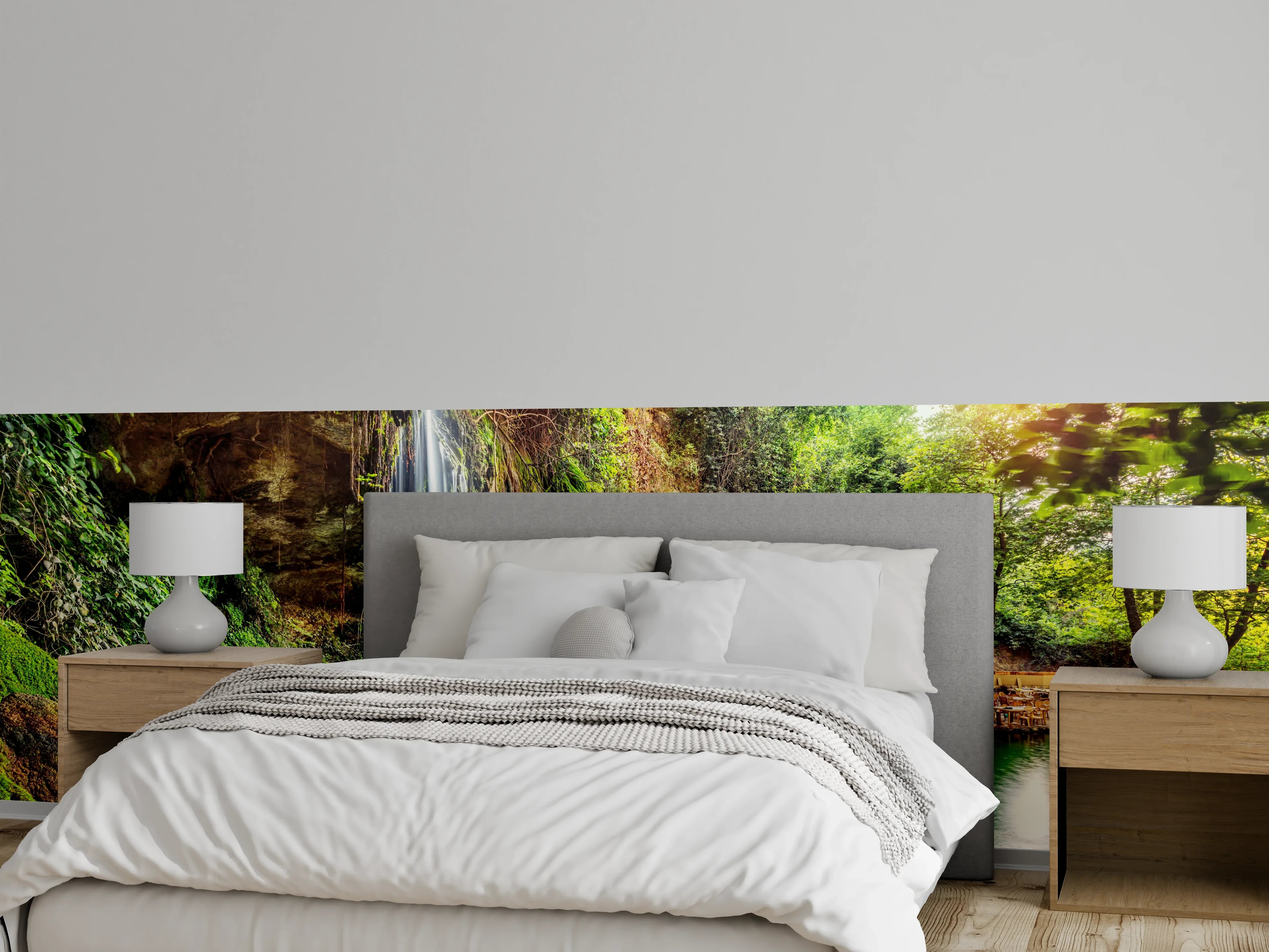Wandverkleidung Schlafzimmer - Türkiser Wasserfall im Grünen