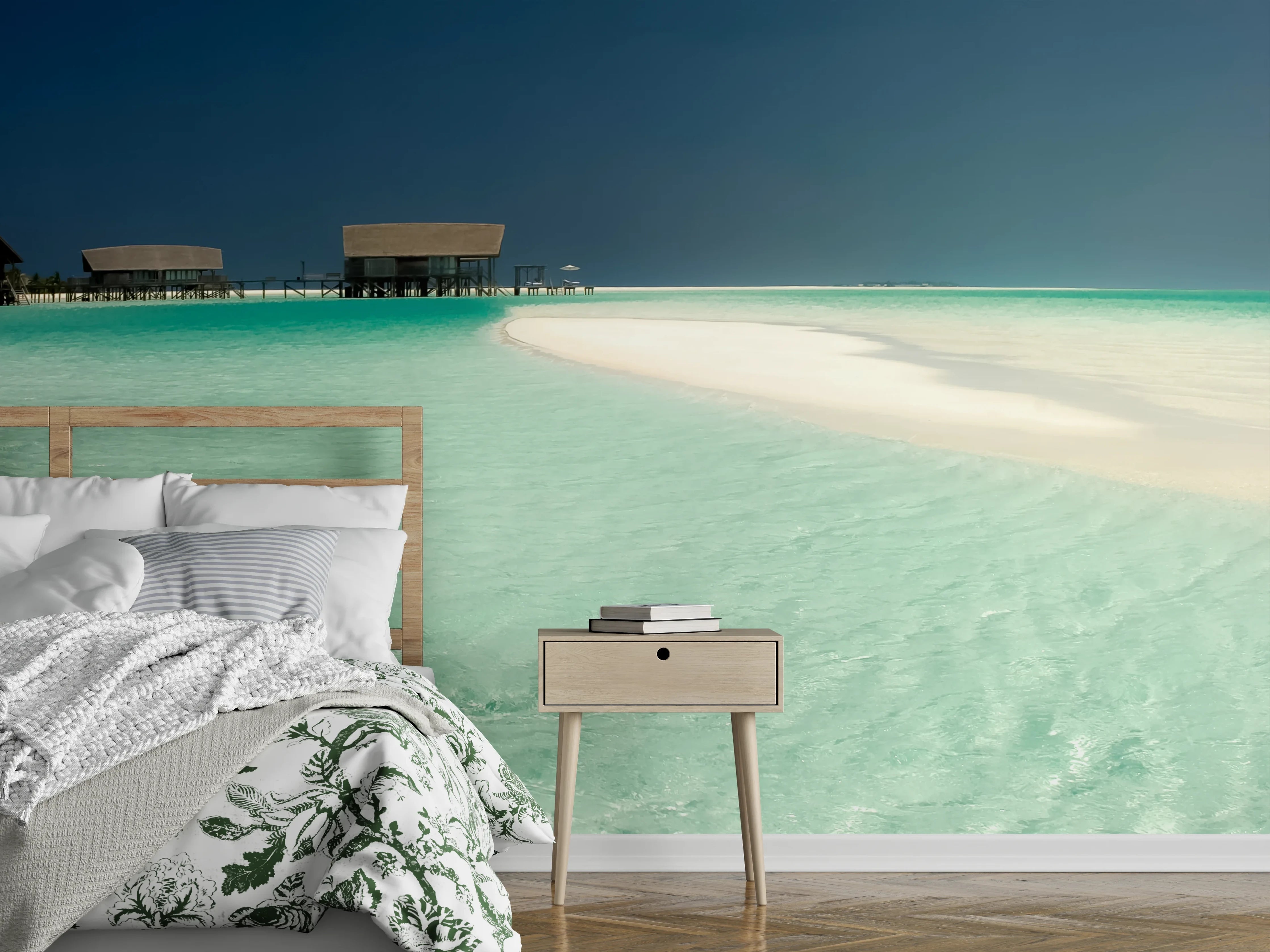 Wandverkleidung Schlafzimmer - Türkises Paradies mit weißen Sandbänken