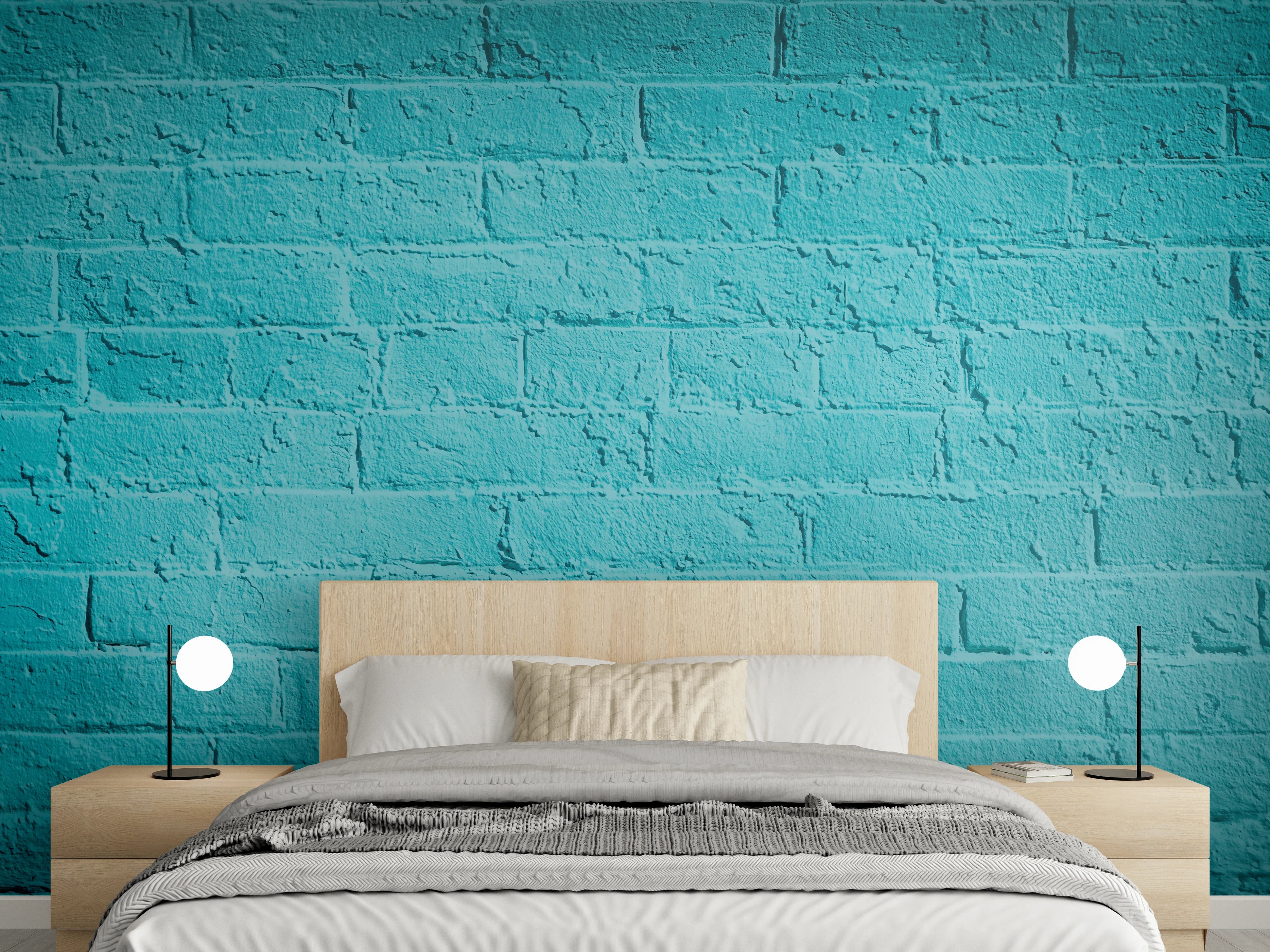 Wandverkleidung Schlafzimmer - Türkisfarbene Backsteinwand modern