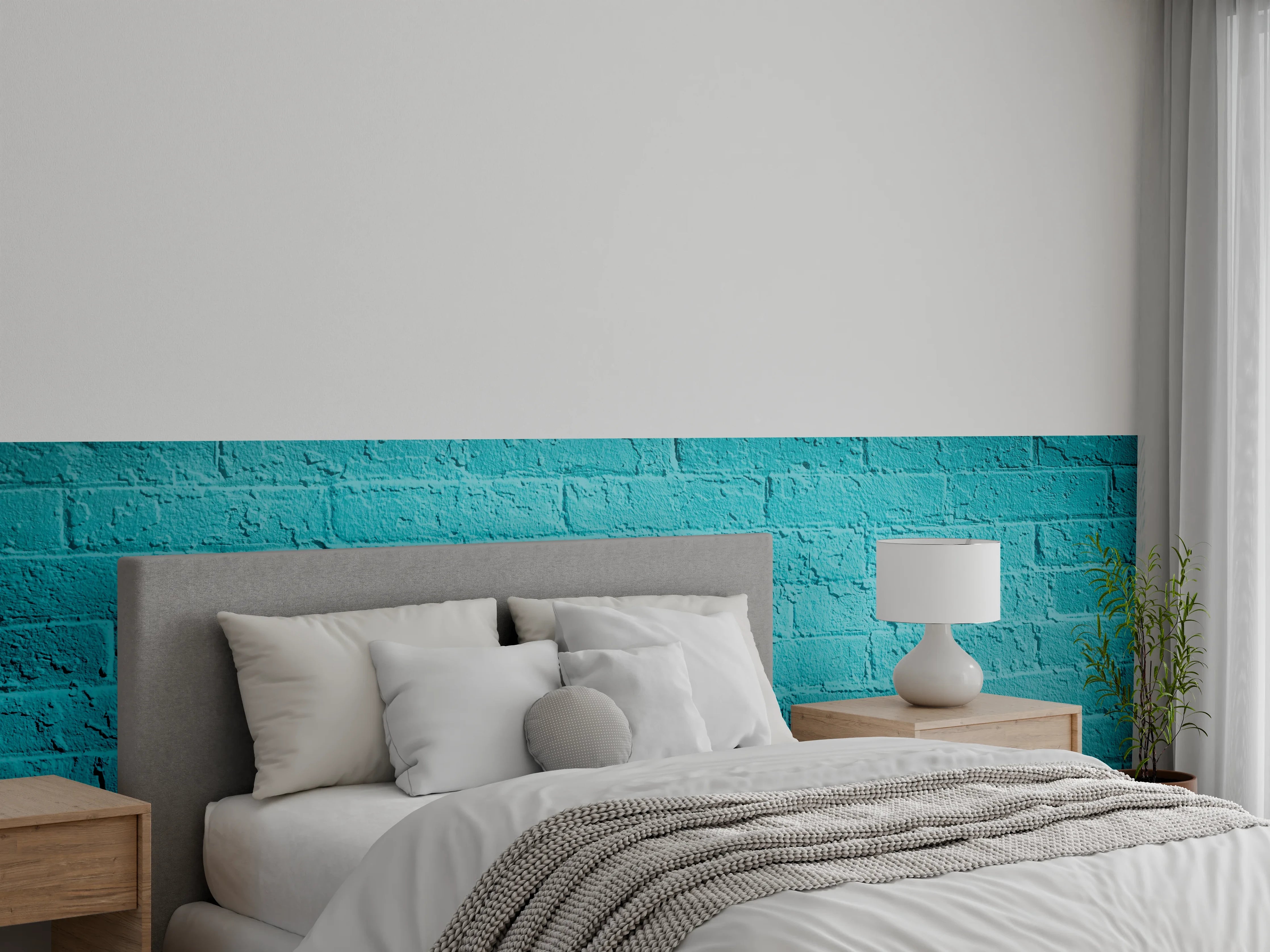 Wandverkleidung Schlafzimmer - Türkisfarbene Backsteinwand modern