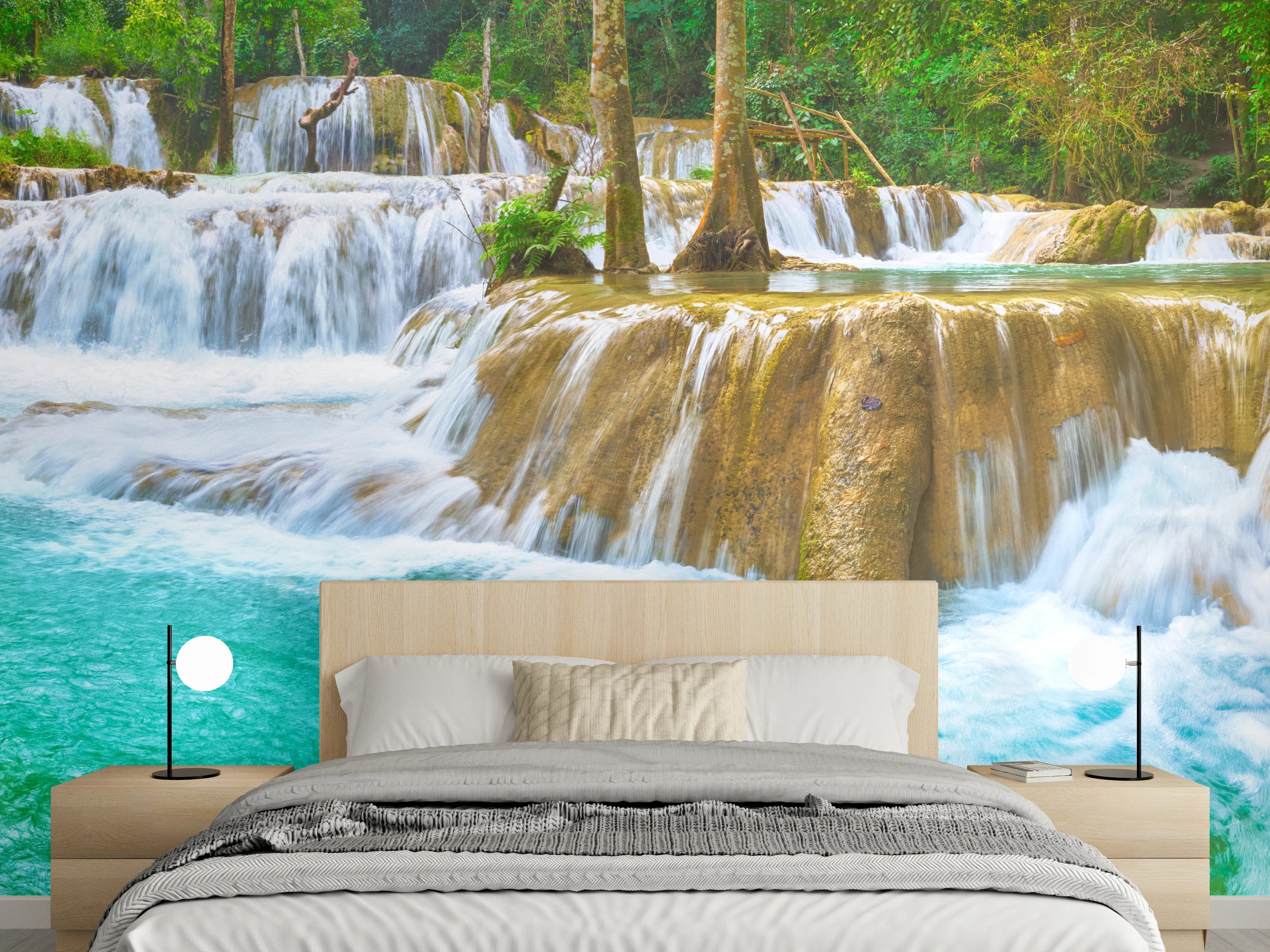 Wandverkleidung Schlafzimmer - Türkisgrüner Stufen-Wasserfall