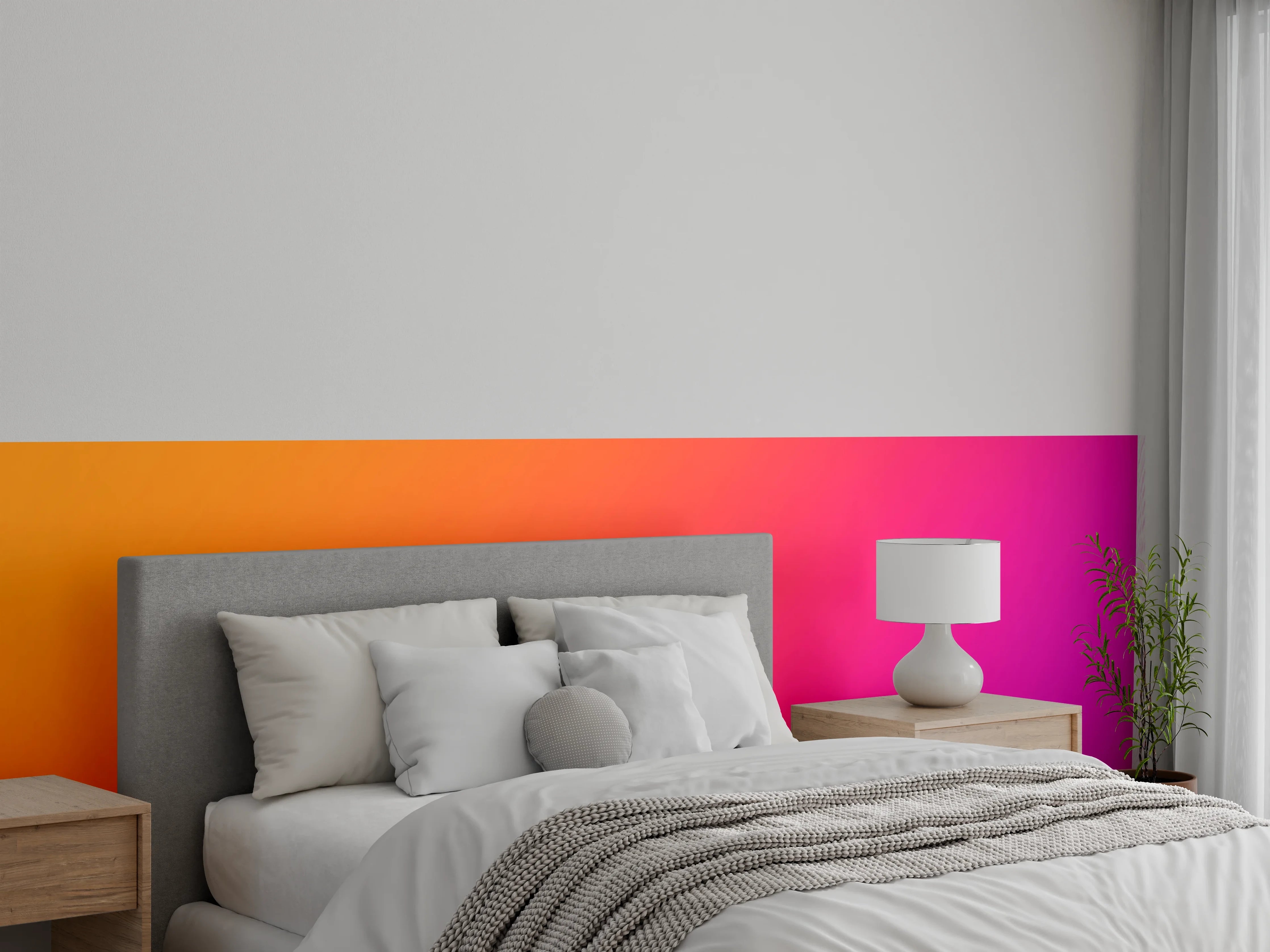 Wandverkleidung Schlafzimmer - Übergang von orange zu lila