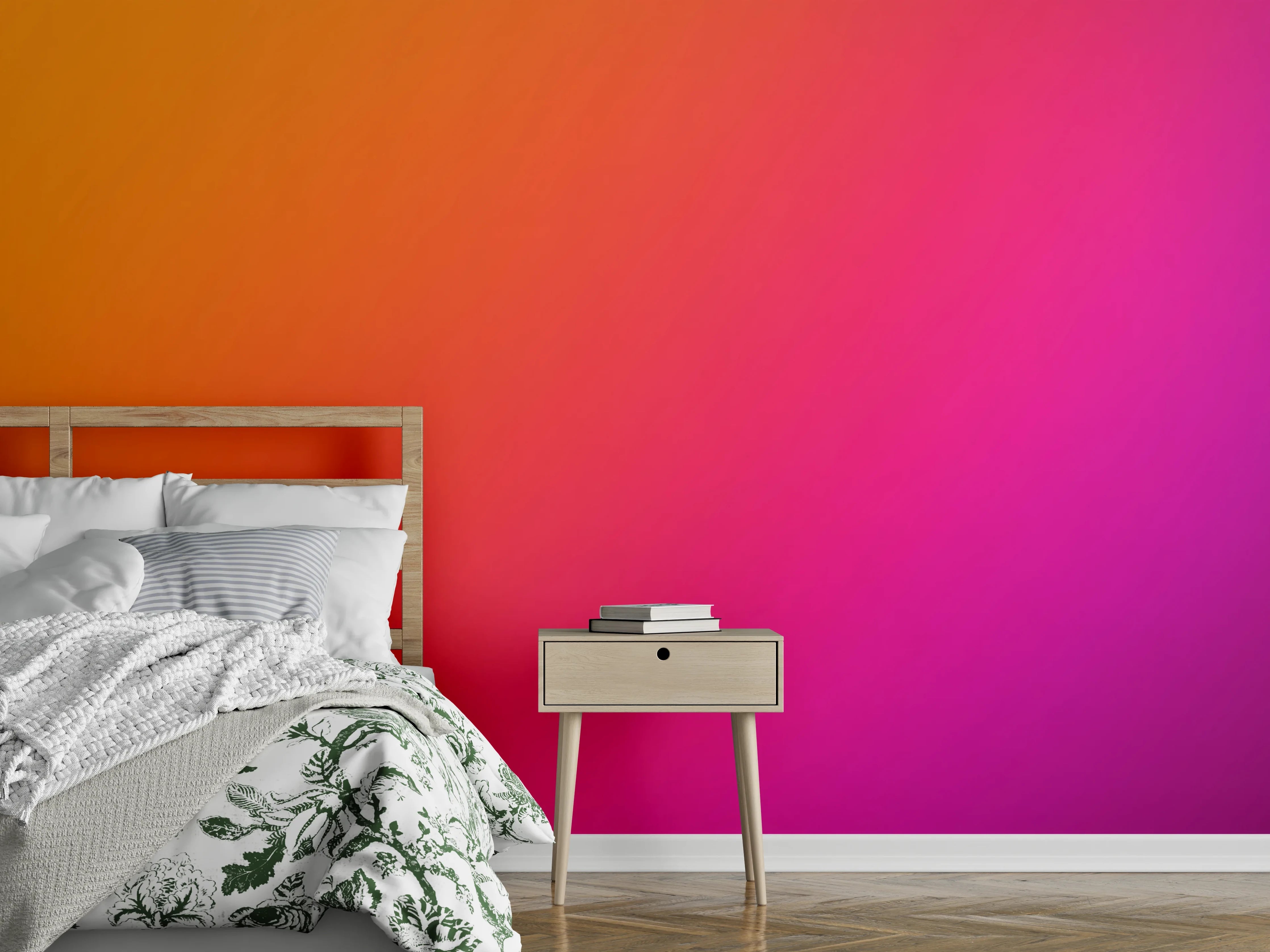 Wandverkleidung Schlafzimmer - Übergang von orange zu lila