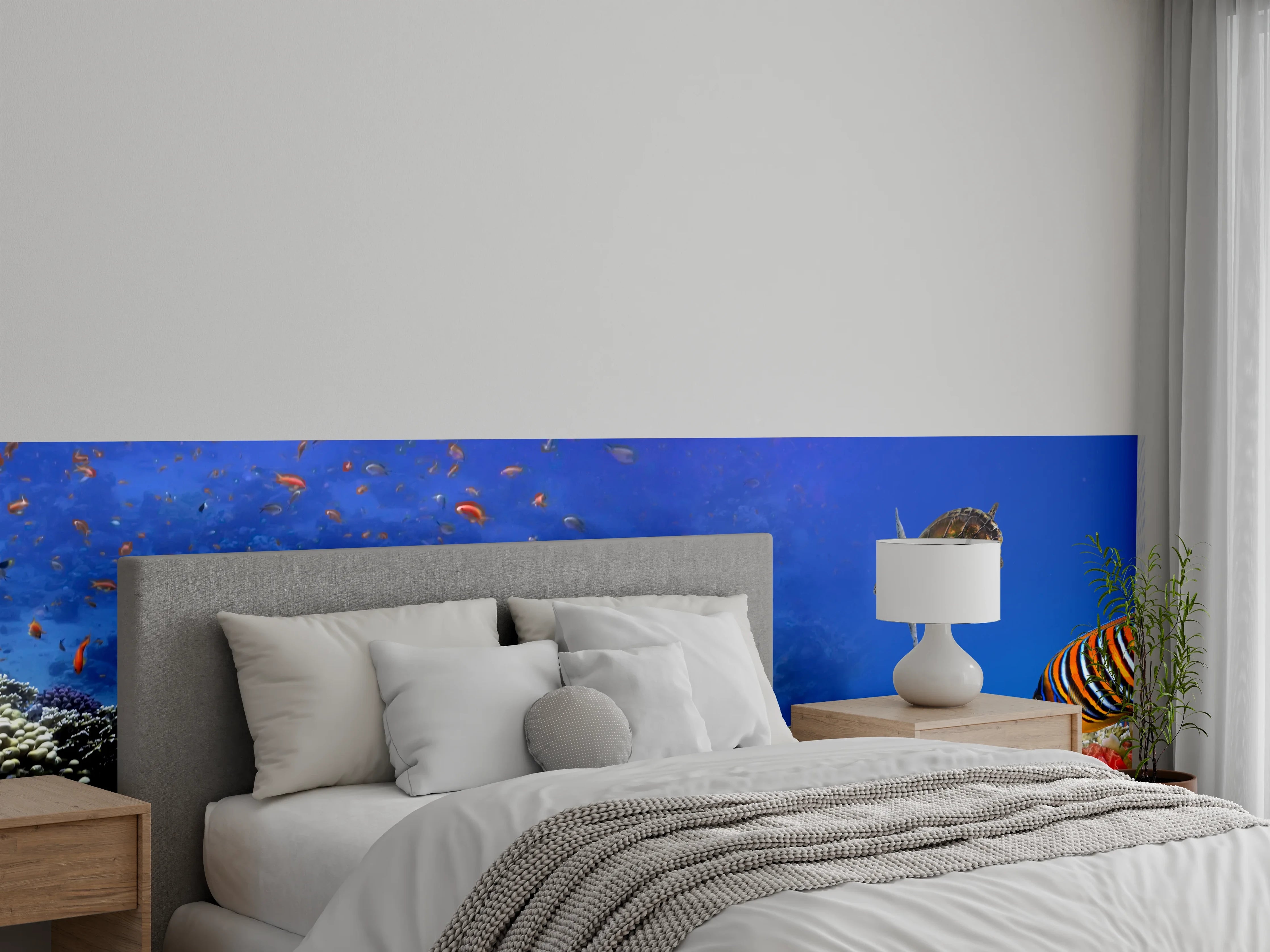 Wandverkleidung Schlafzimmer - Unterwasser-Panorama mit Schildkröte