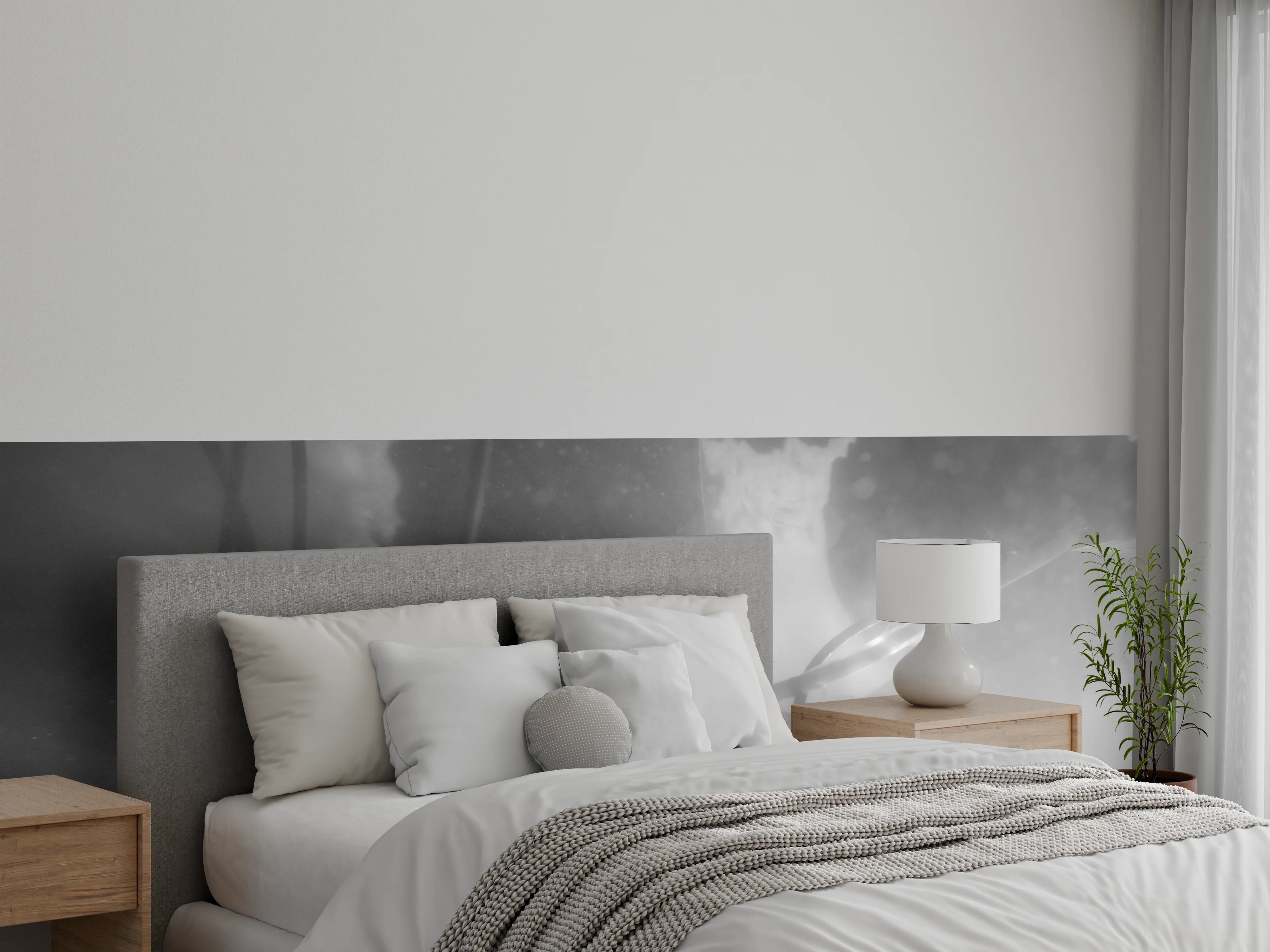 Wandverkleidung Schlafzimmer - Unterwasser Seerosen Schwarz-Weiß Fotokunst