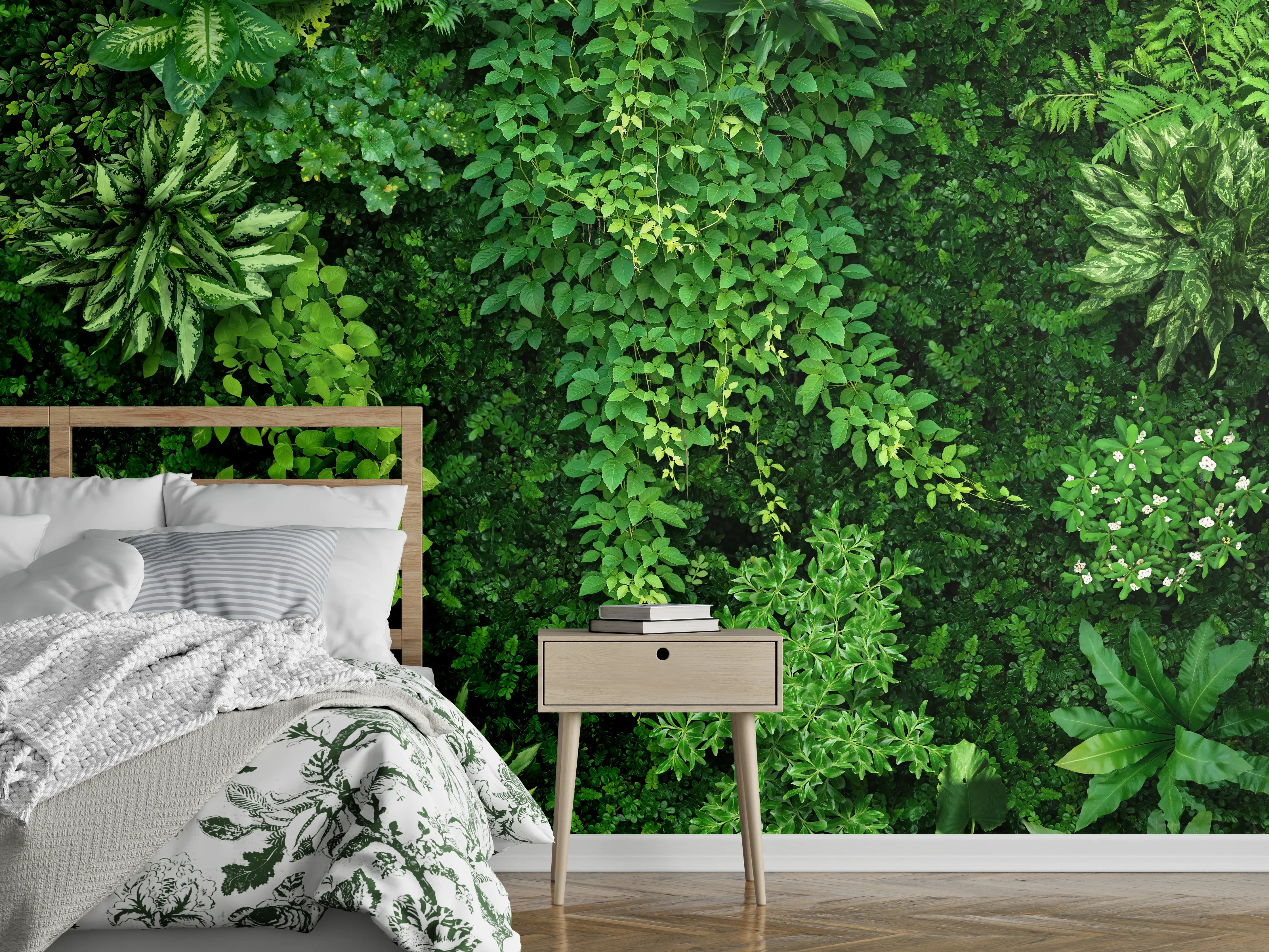 Wandverkleidung Schlafzimmer - Üppige grüne Pflanzenwand Naturdekor