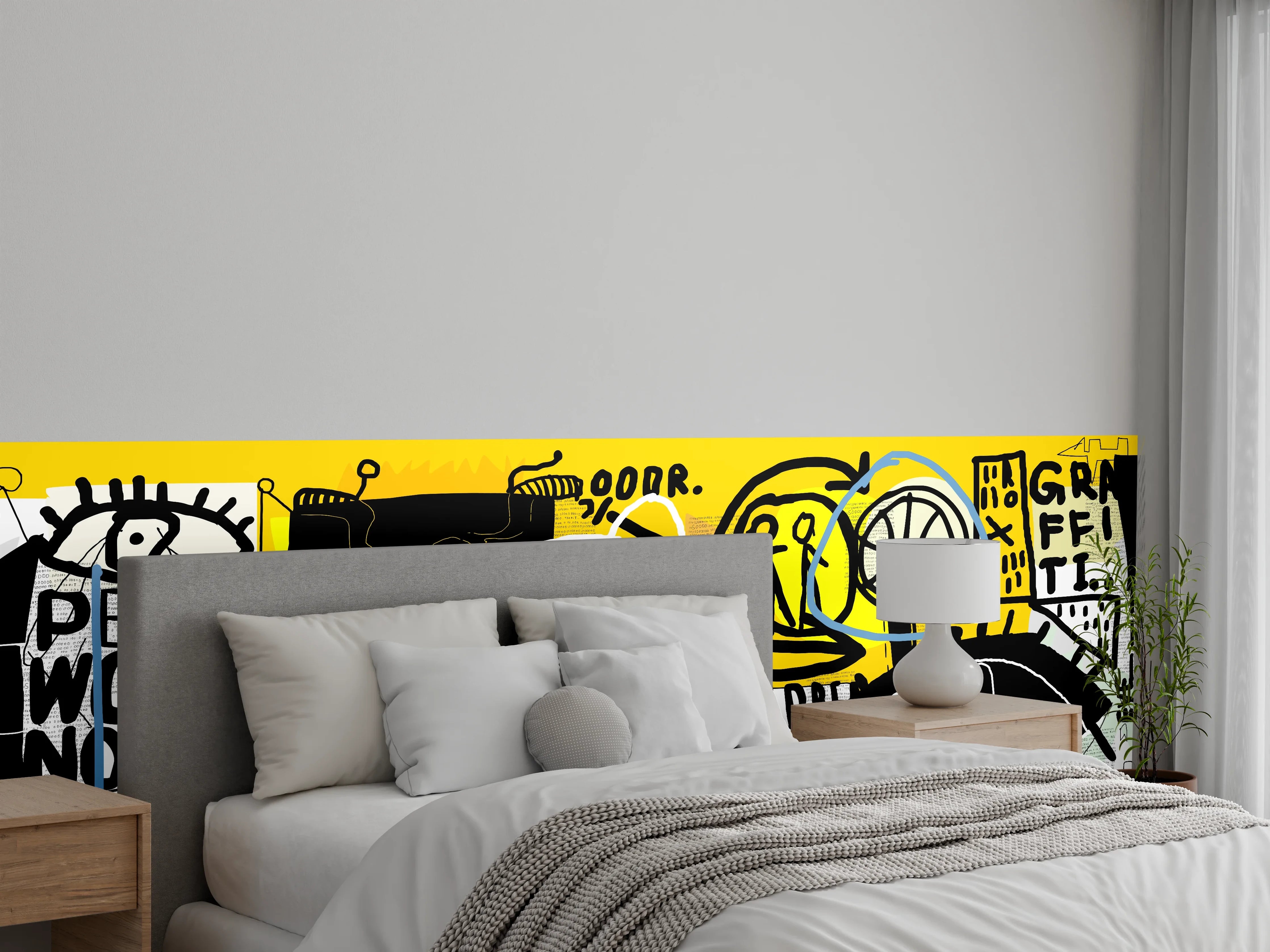 Wandverkleidung Schlafzimmer - Urbanes Graffiti-Kunstwerk Gelb Schwarz
