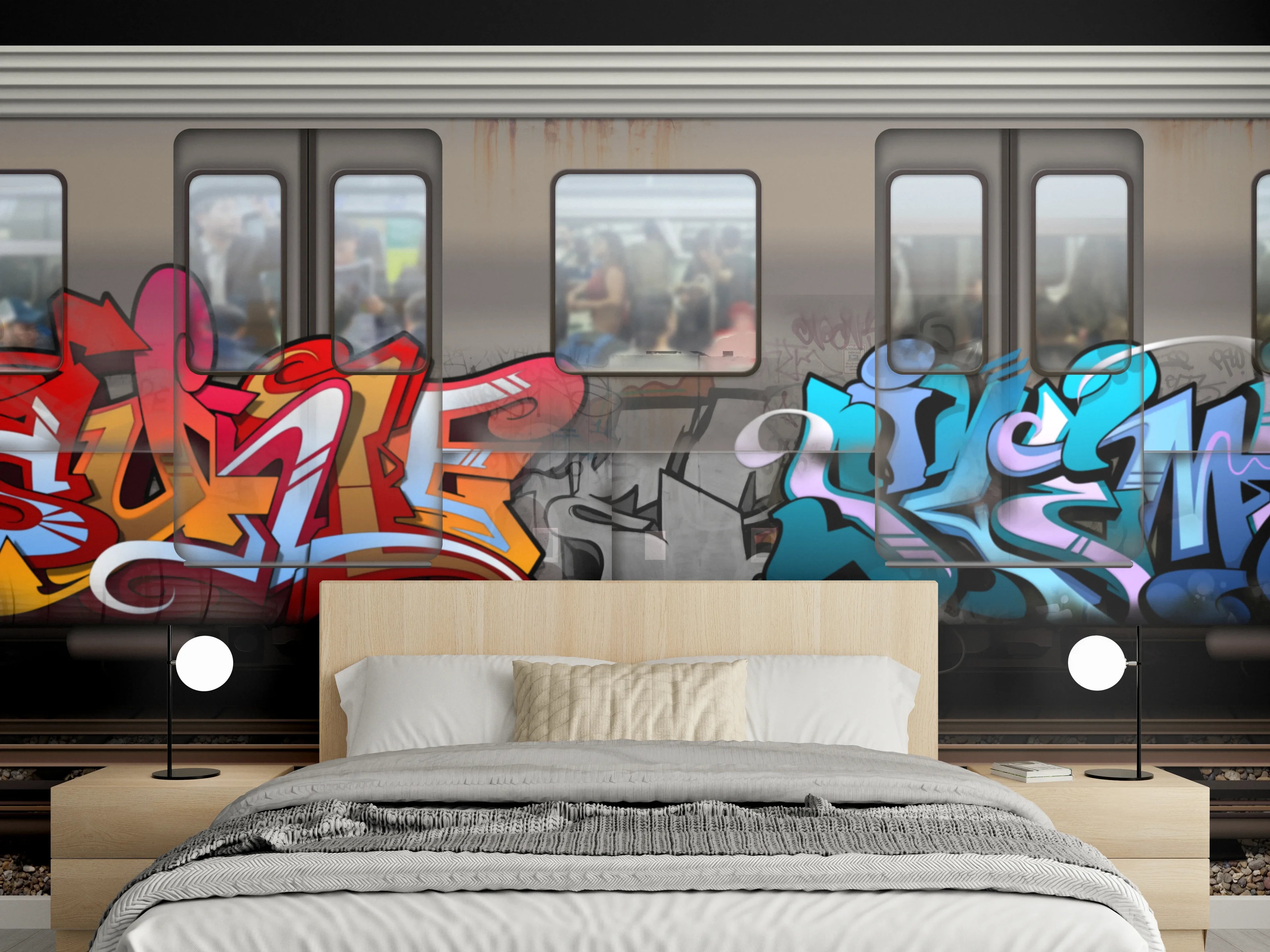 Wandverkleidung Schlafzimmer - Urbanes Graffiti auf U-Bahn