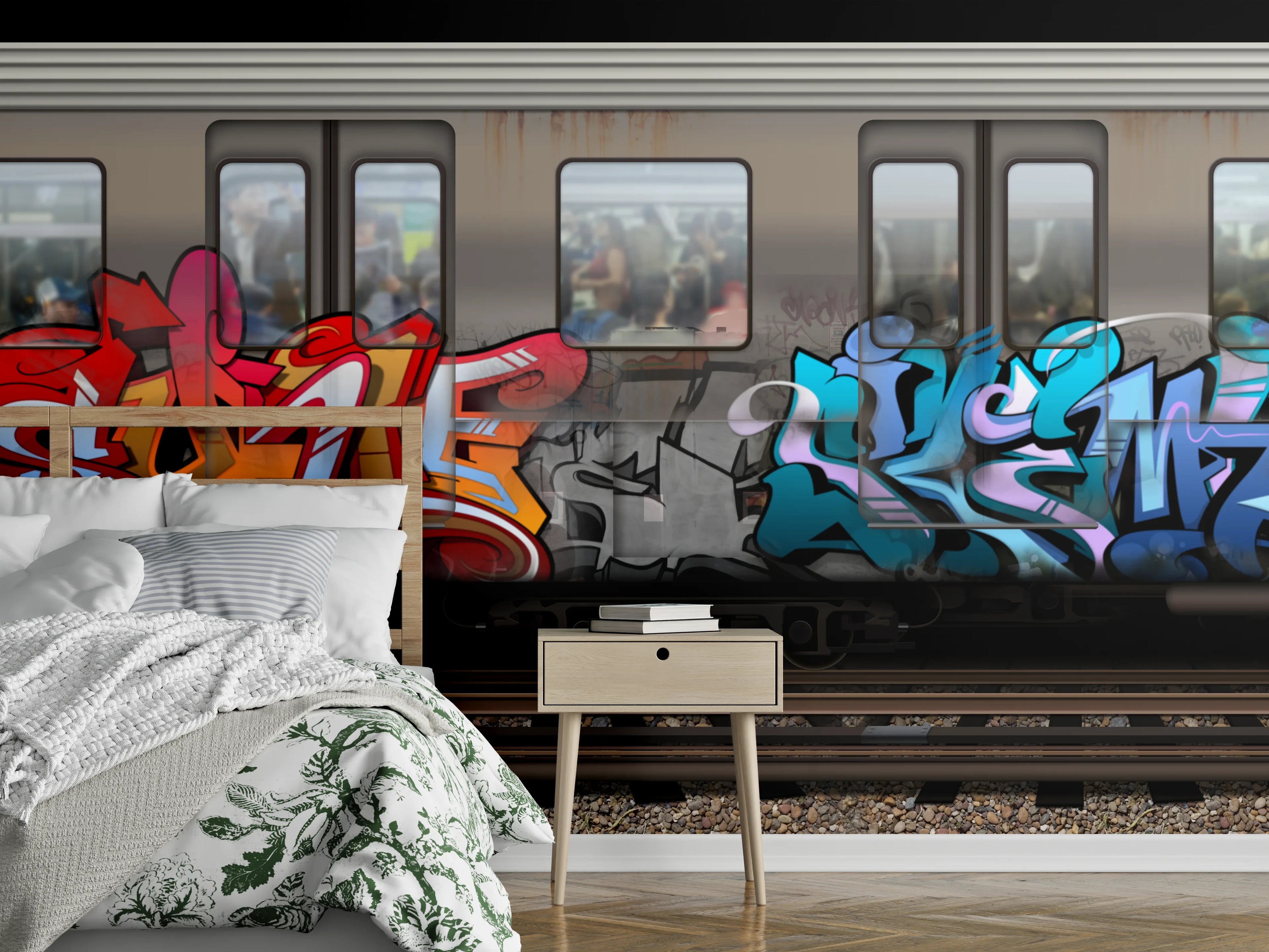 Wandverkleidung Schlafzimmer - Urbanes Graffiti auf U-Bahn