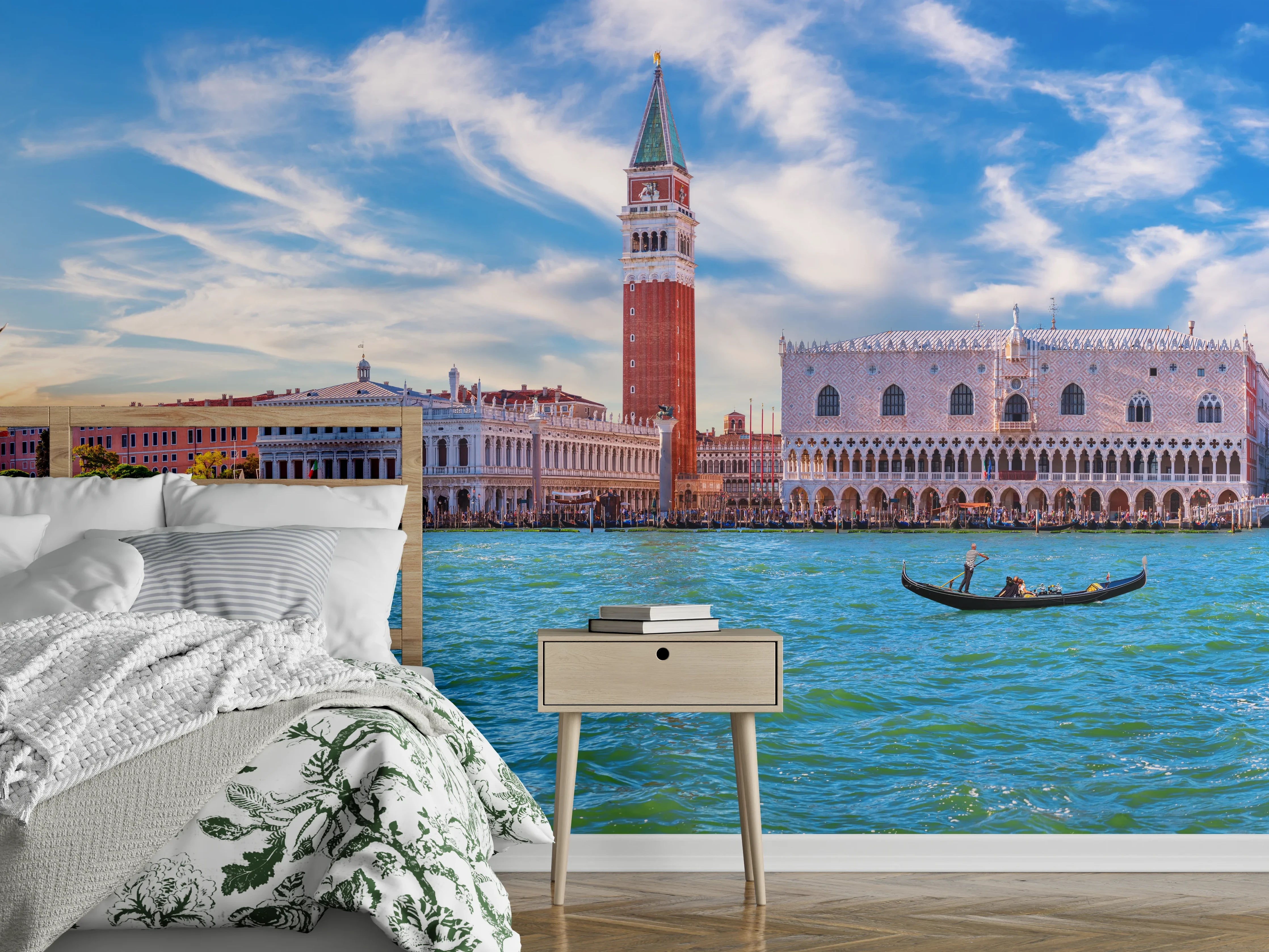 Wandverkleidung Schlafzimmer - Venedig Skyline Blau-Türkis
