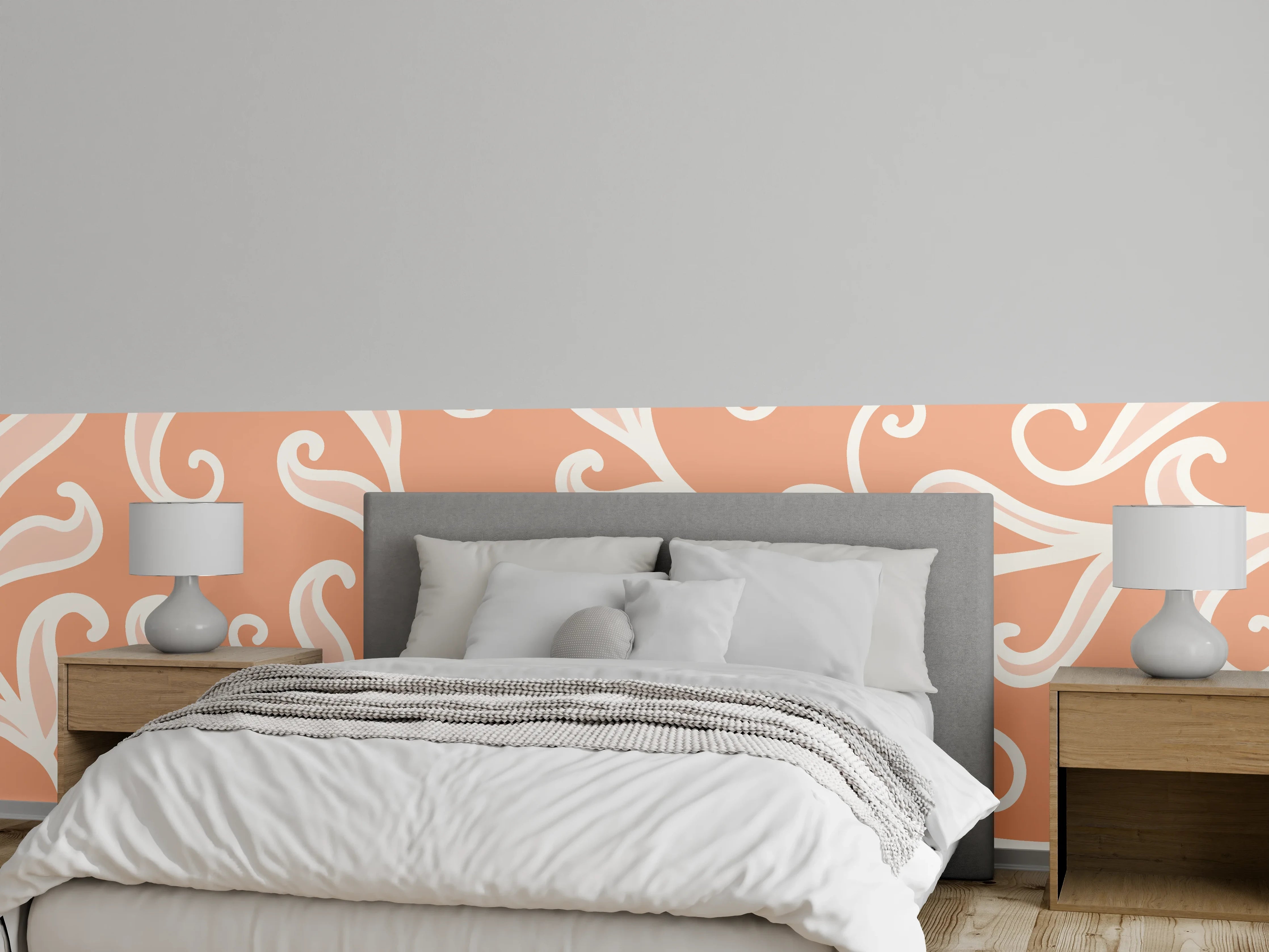 Wandverkleidung Schlafzimmer - Verspieltes Barock-Muster in warmem Apricot