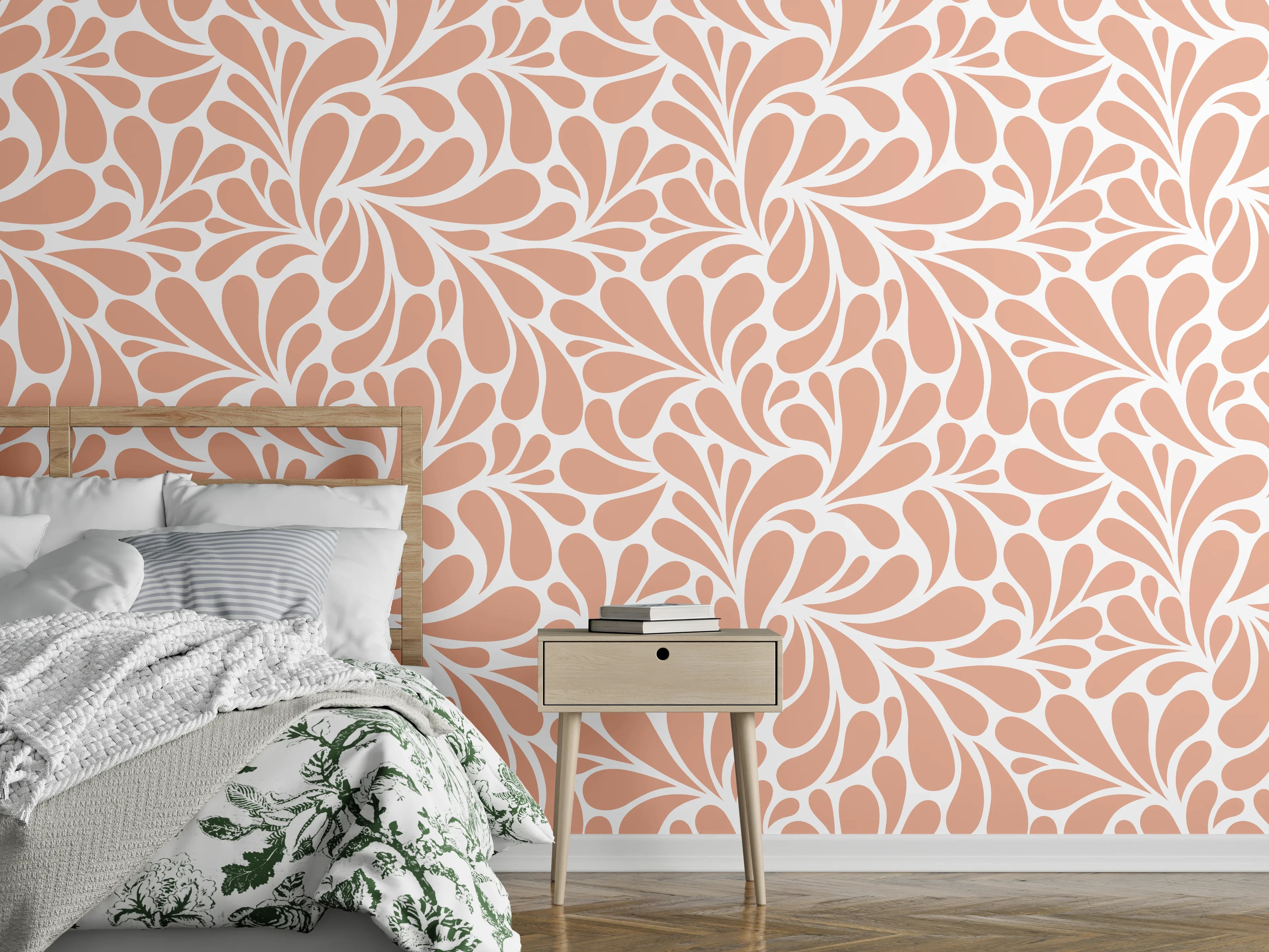 Wandverkleidung Schlafzimmer - Verspieltes Ornamente-Muster in Terrakotta