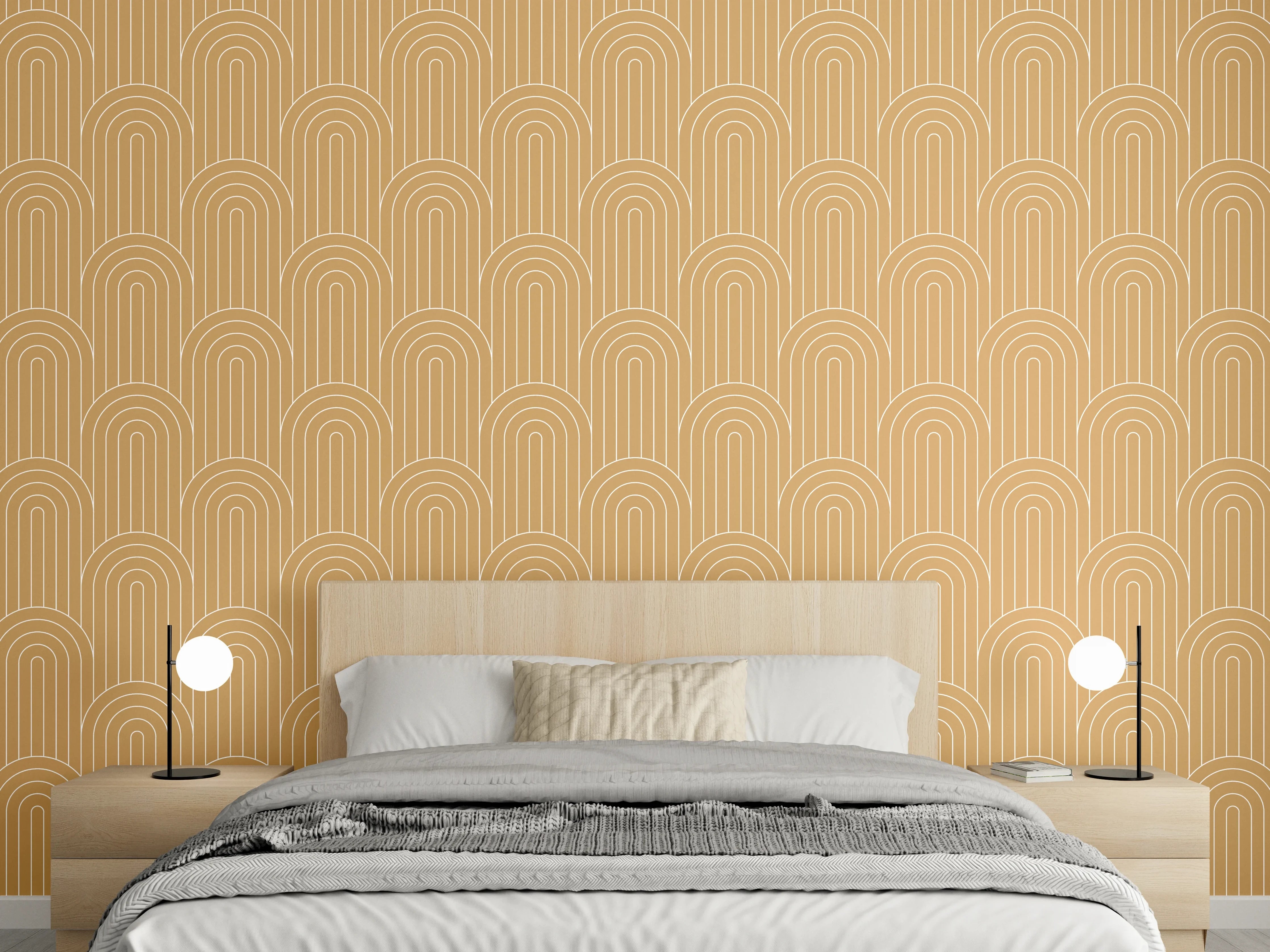 Wandverkleidung Schlafzimmer - Verspieltes Retro-Muster in warmem Beige