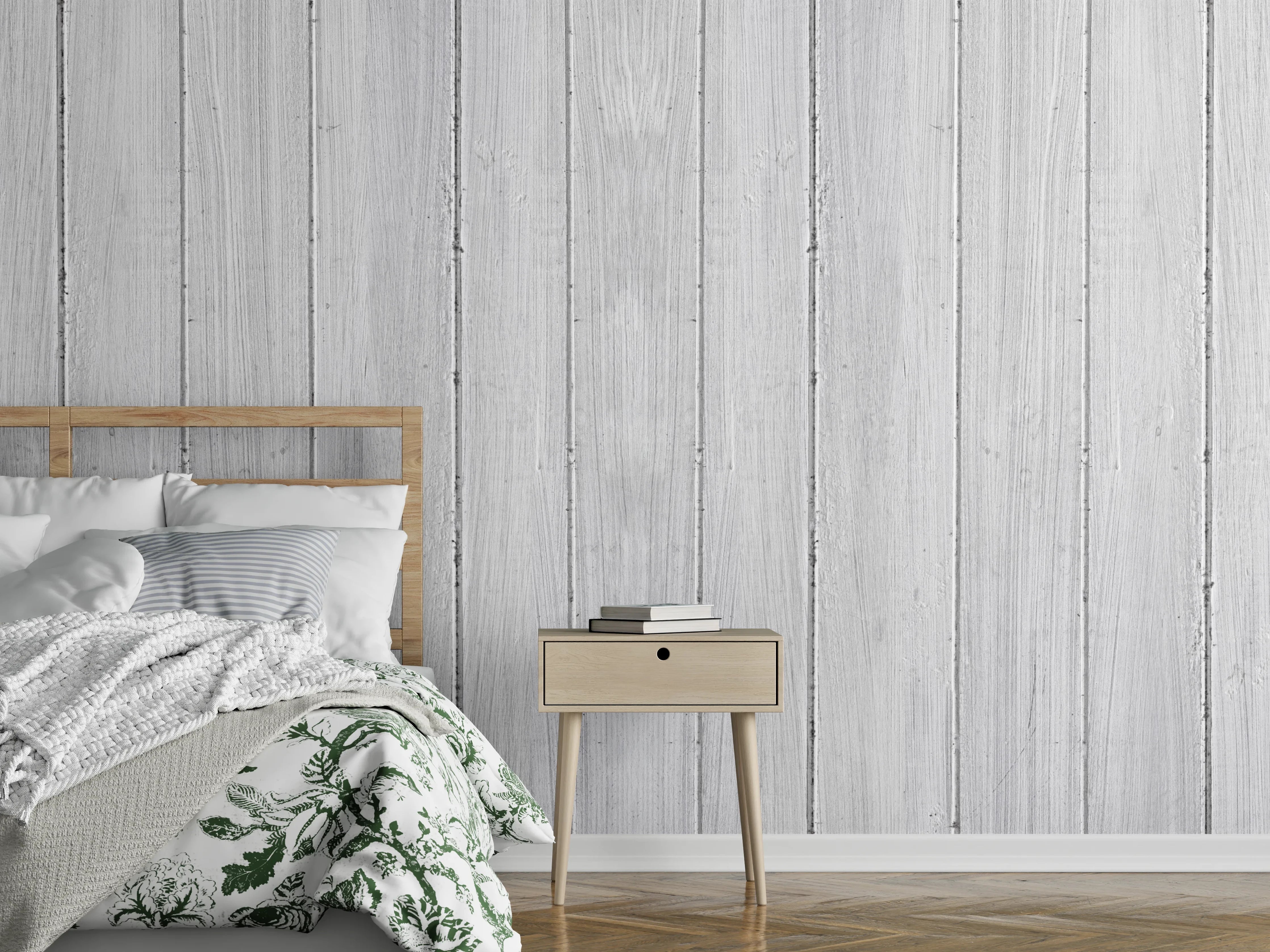 Wandverkleidung Schlafzimmer - Vertikaler Hintergrund aus weißem Holz