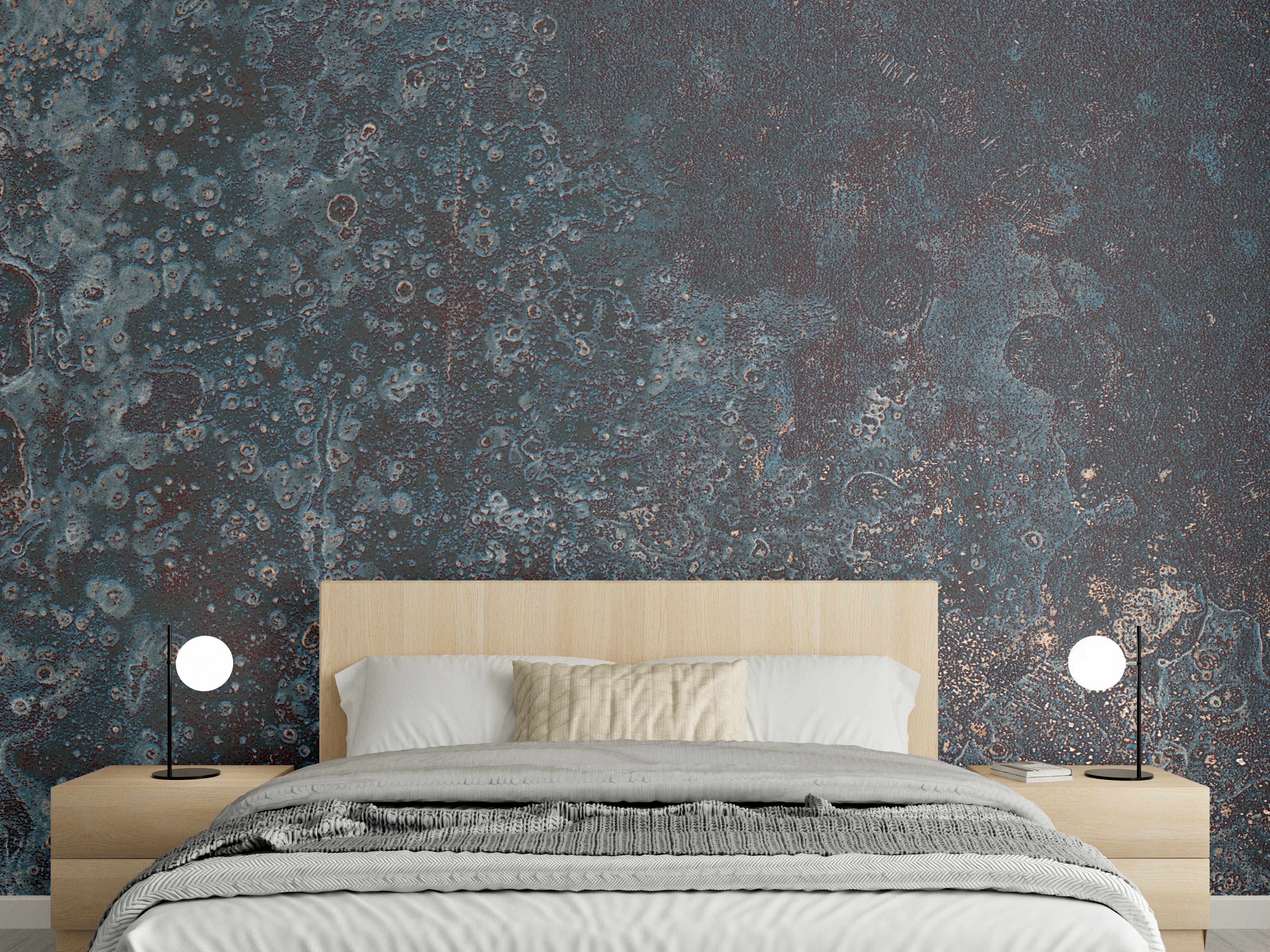 Wandverkleidung Schlafzimmer - Verwitterte Metalloberfläche in Grautönen