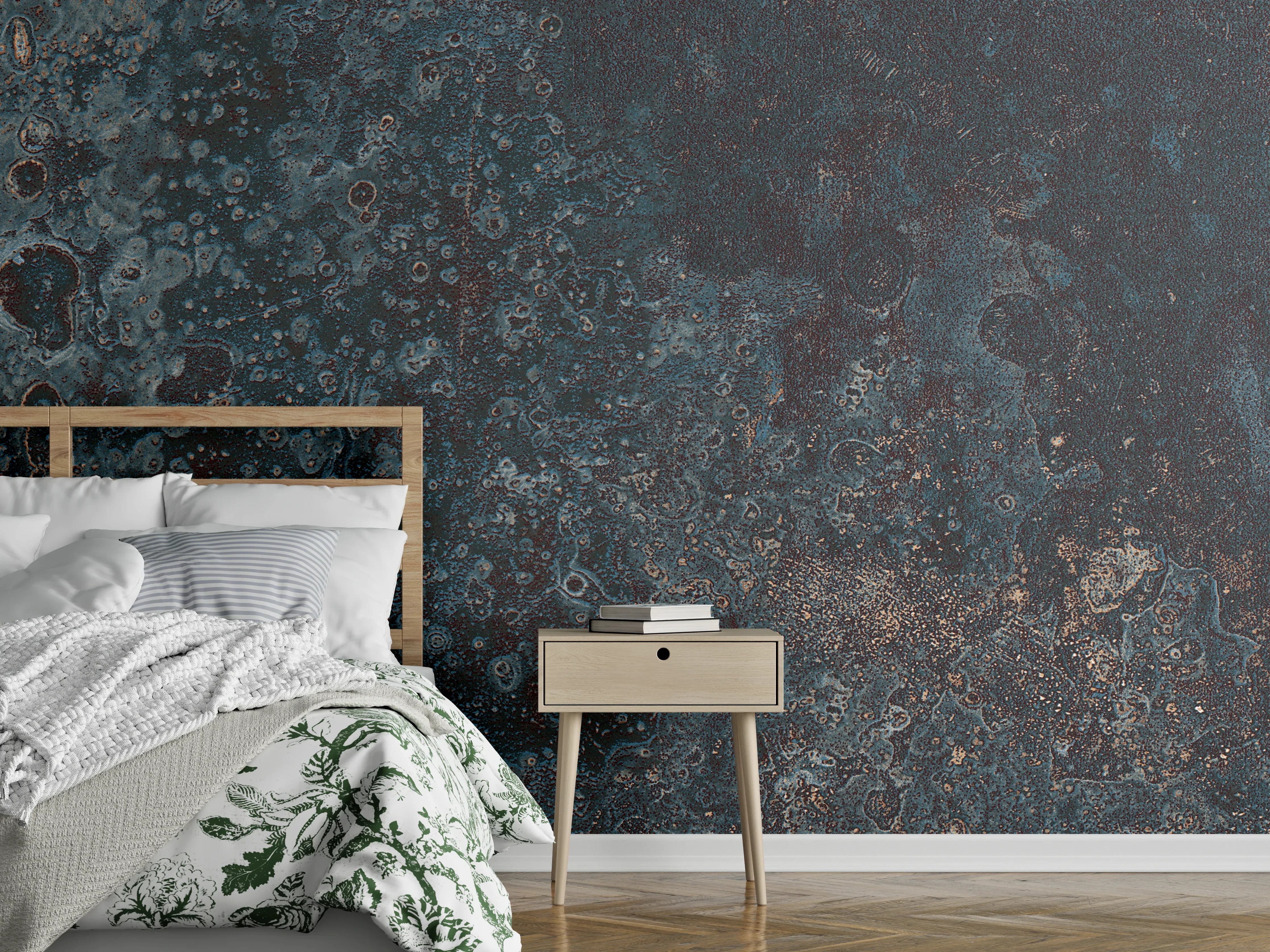 Wandverkleidung Schlafzimmer - Verwitterte Metalloberfläche in Grautönen