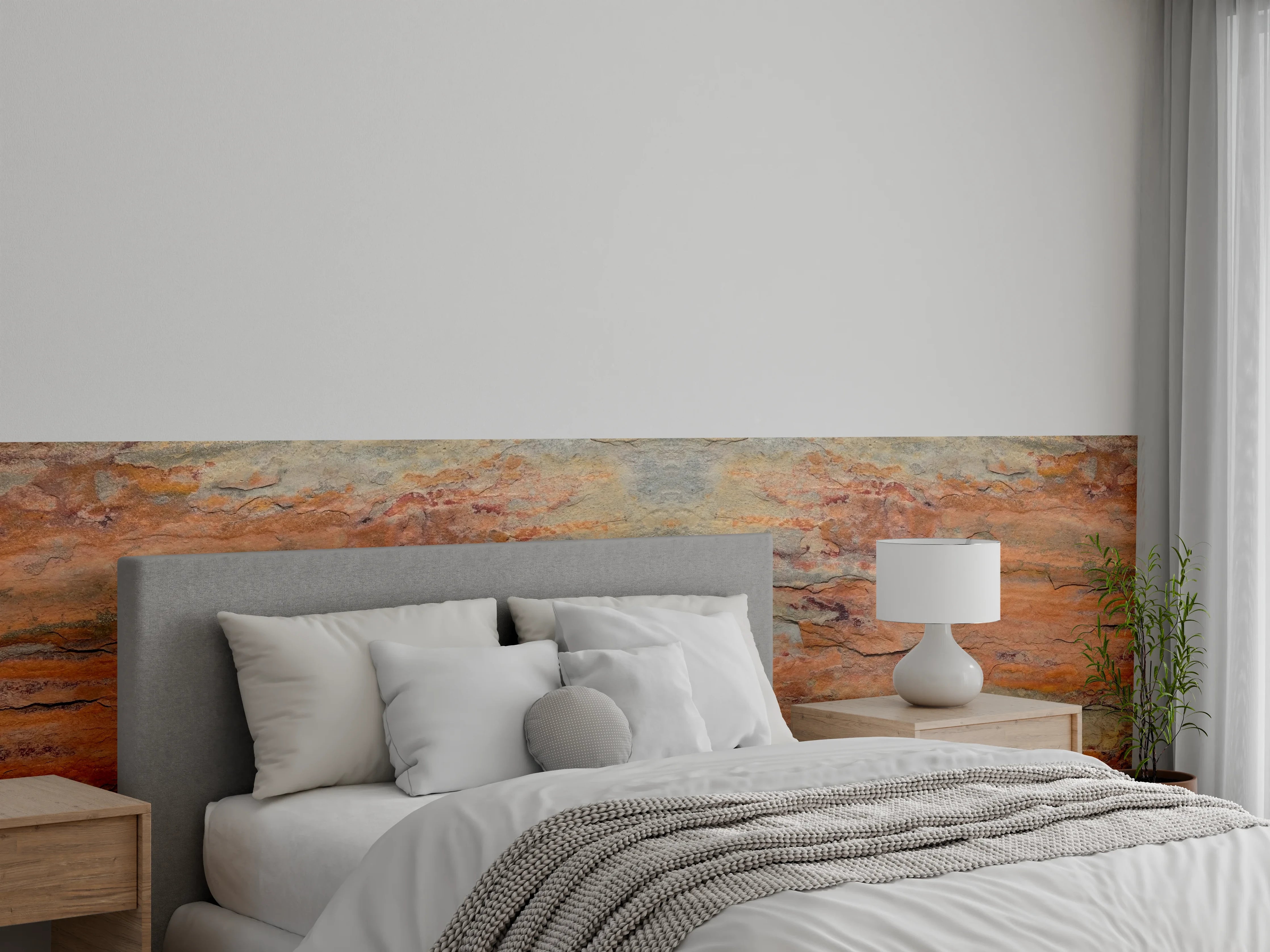 Wandverkleidung Schlafzimmer - Verwitterte Steinwand in Panorama-Ansicht