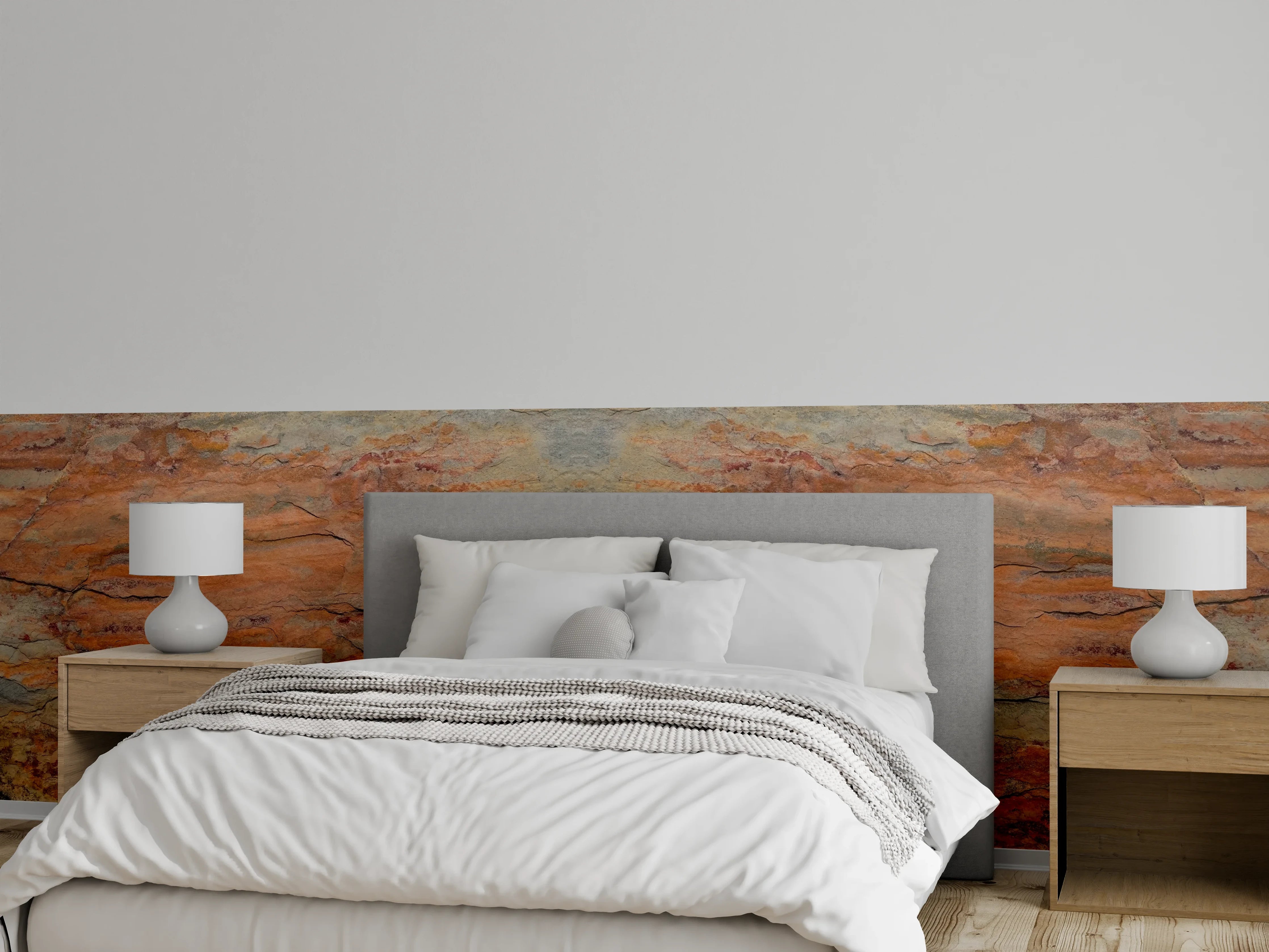 Wandverkleidung Schlafzimmer - Verwitterte Steinwand in Panorama-Ansicht