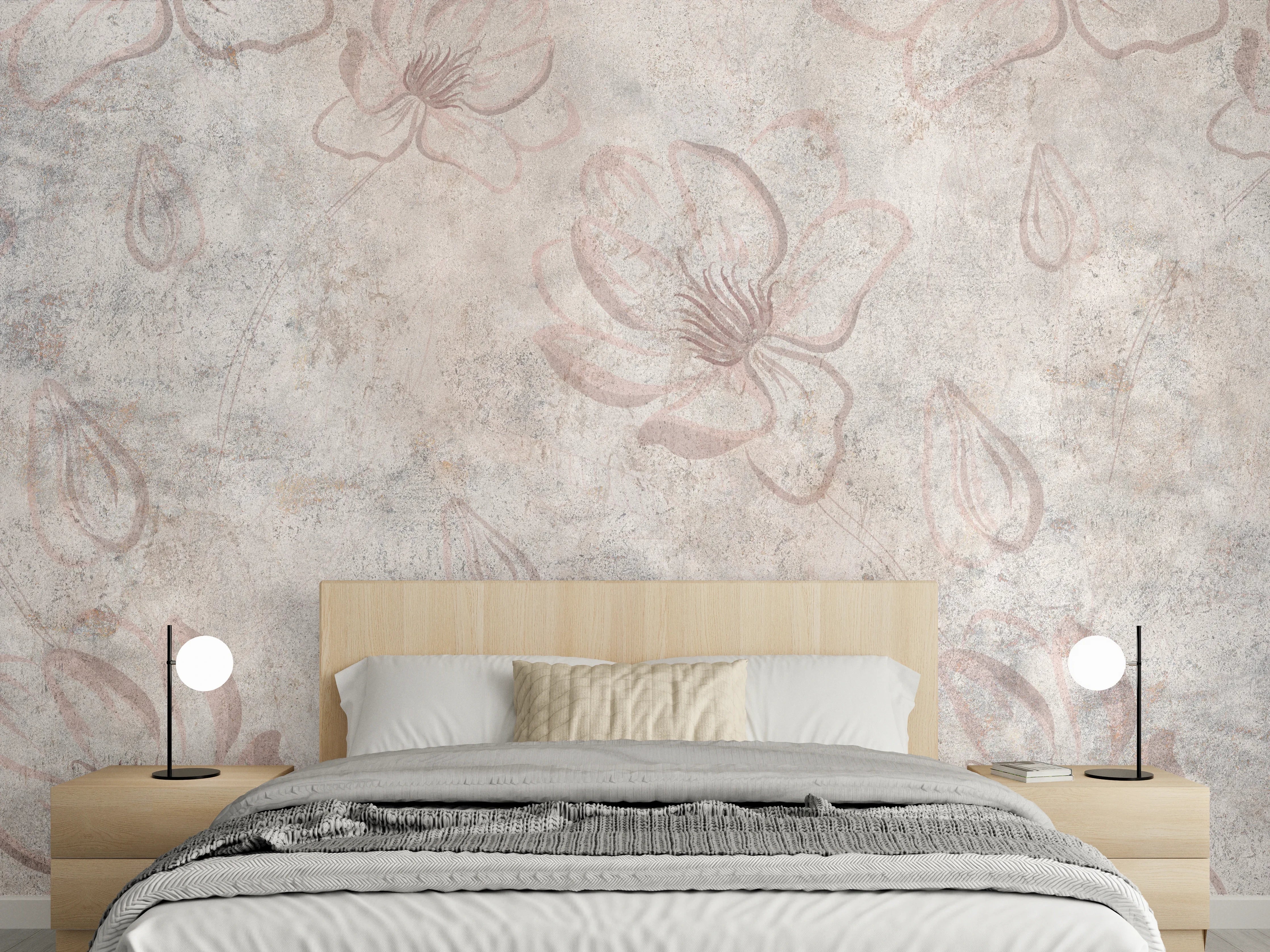 Wandverkleidung Schlafzimmer - Verwitterte blumenförmige Tapete