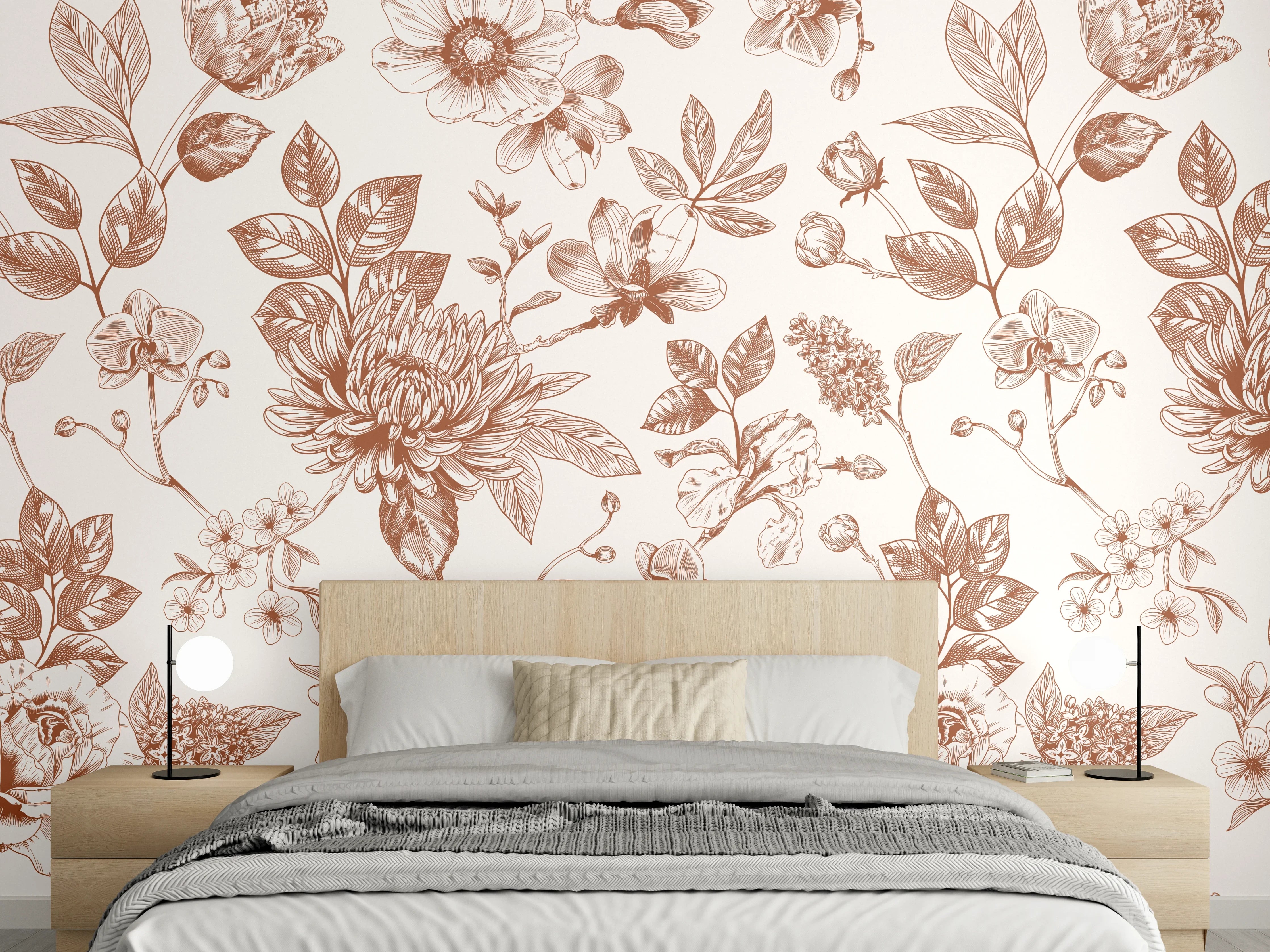 Wandverkleidung Schlafzimmer - Vintage Bloom Amber Blumenmuster