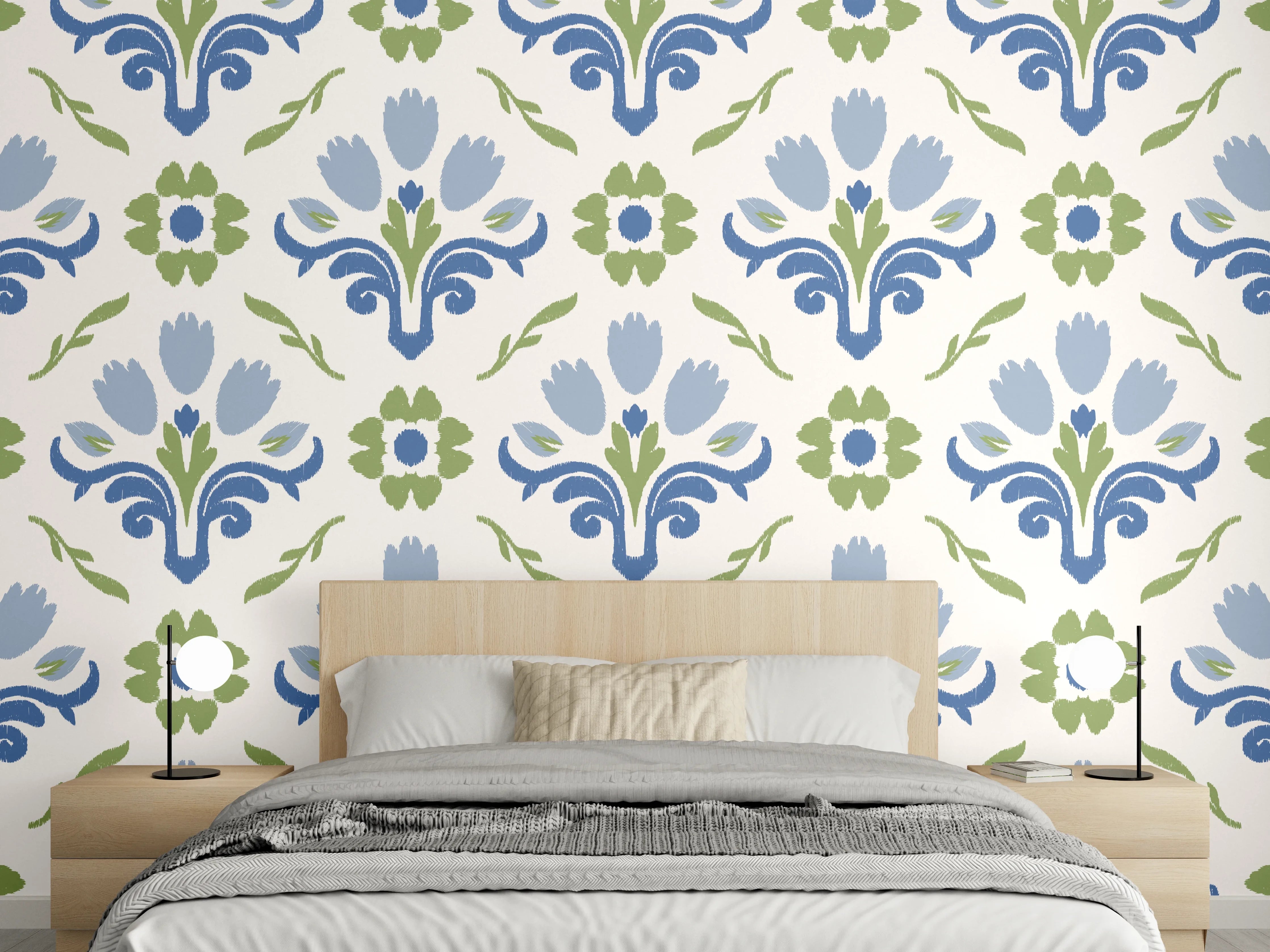 Wandverkleidung Schlafzimmer - Vintage Bloom Blau-Grün Tapete