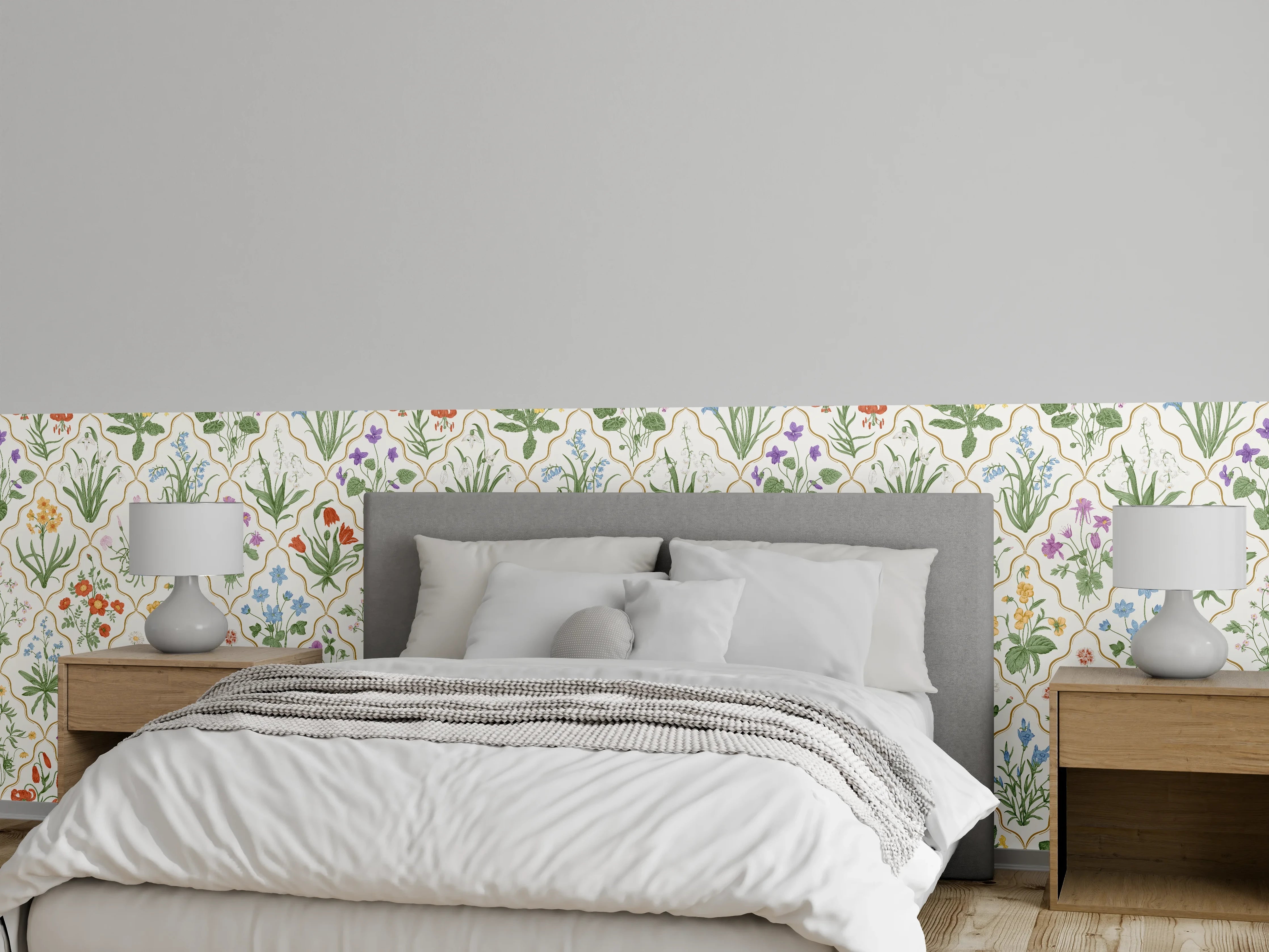 Wandverkleidung Schlafzimmer - Vintage Bloom Blumen-Tapete Beige-Grün