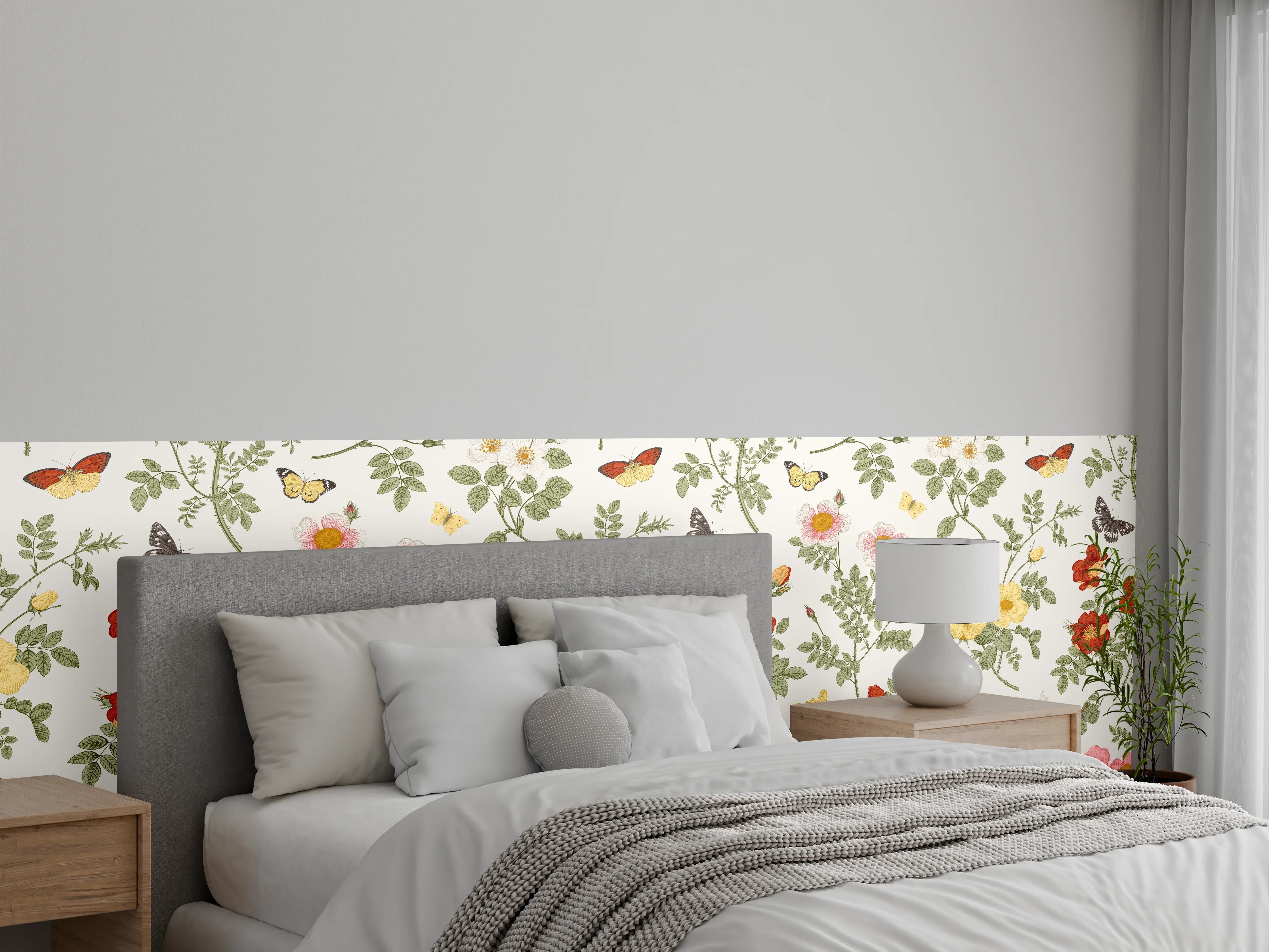 Wandverkleidung Schlafzimmer - Vintage Bloom Blumenmuster Rosa-Beige