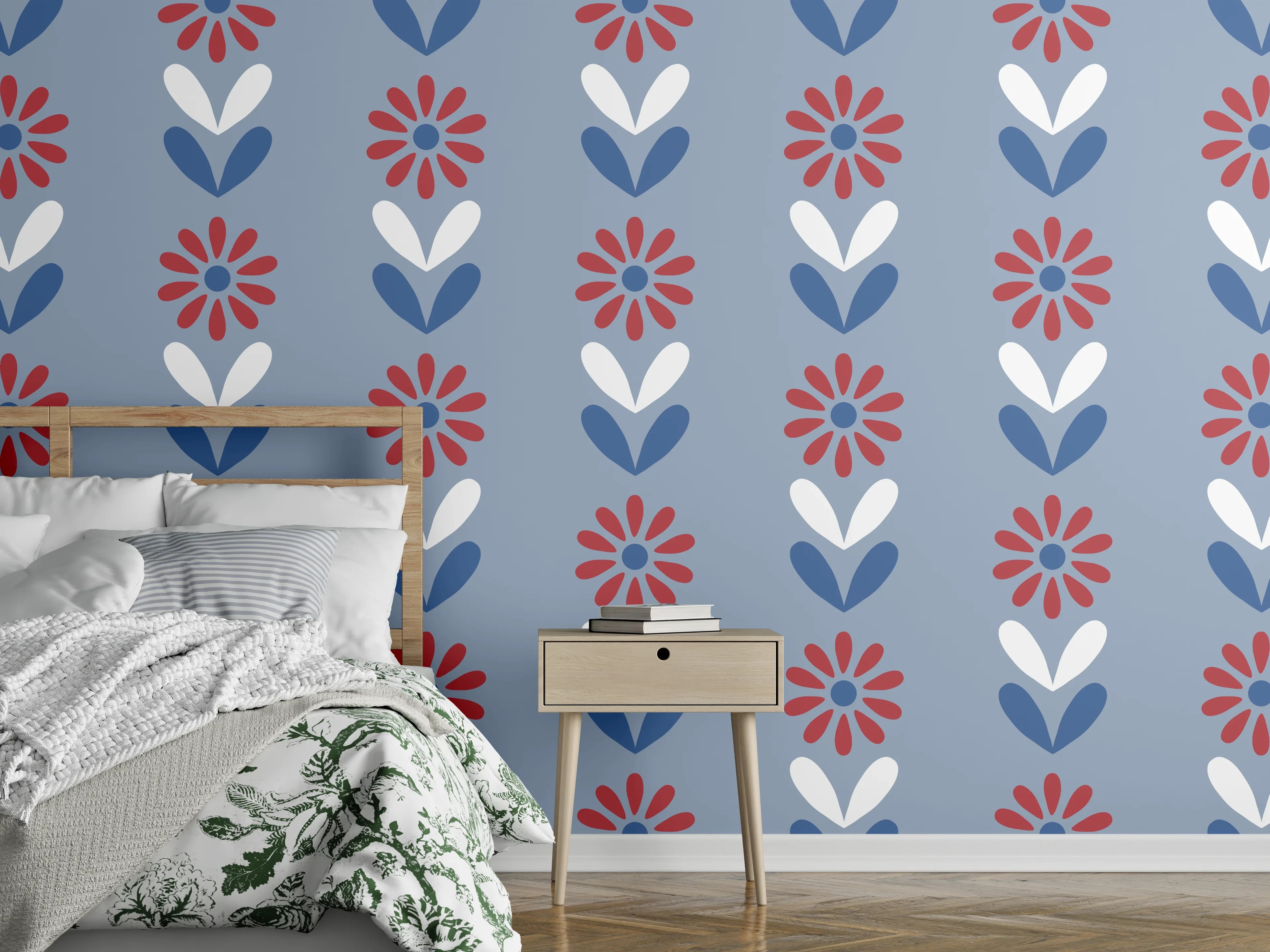 Wandverkleidung Schlafzimmer - Vintage Bloom Gänseblümchen Tapete