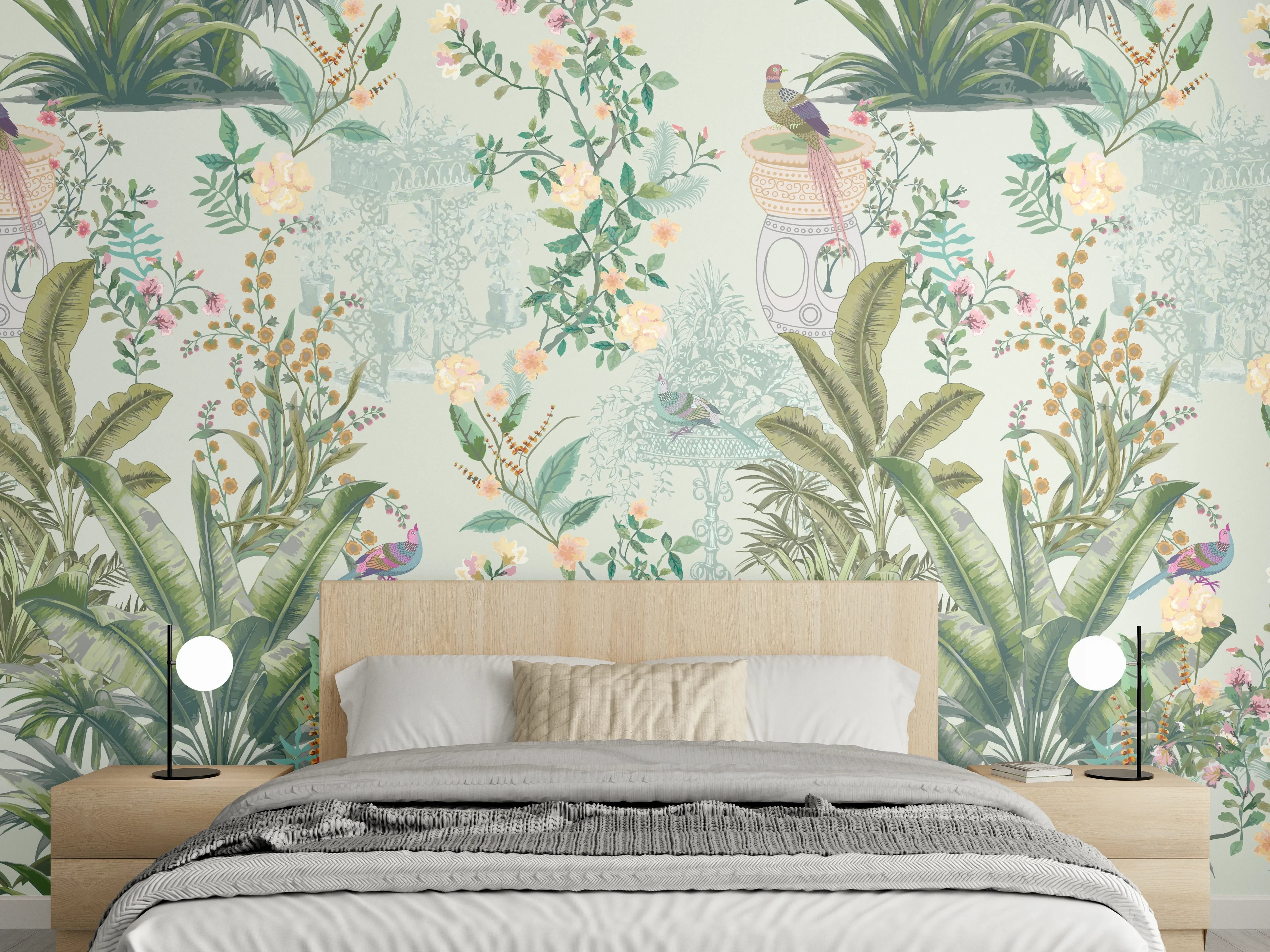 Wandverkleidung Schlafzimmer - Vintage Bloom Grünes Refugium