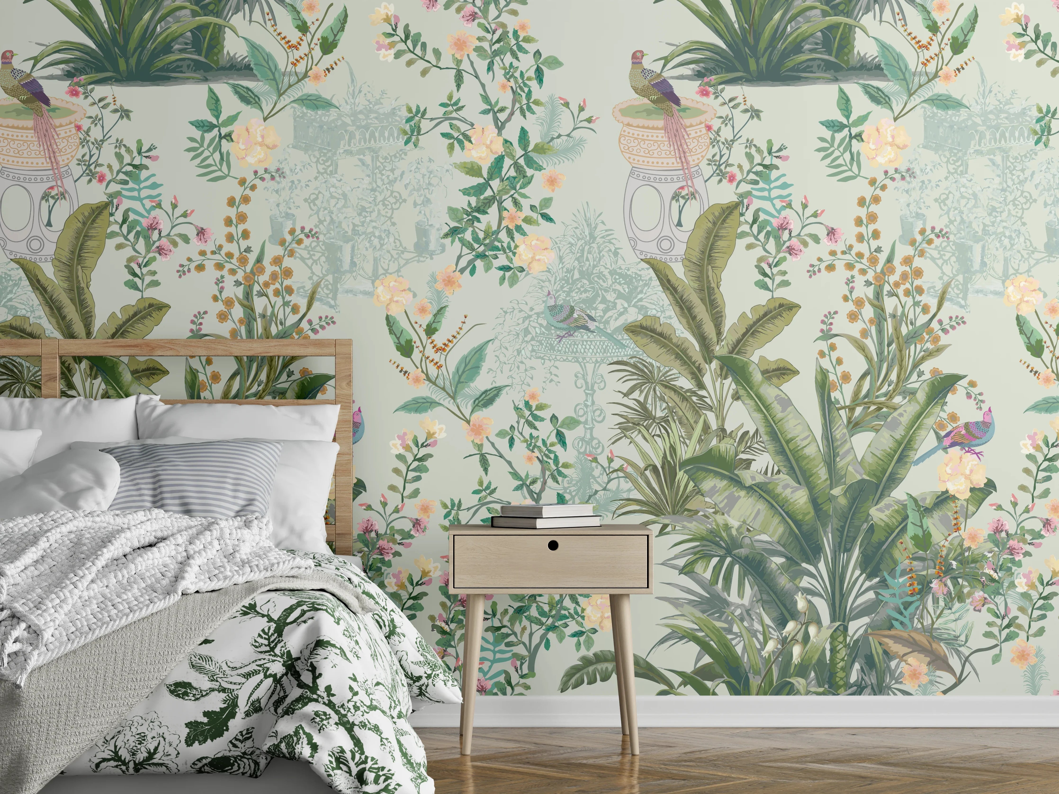 Wandverkleidung Schlafzimmer - Vintage Bloom Grünes Refugium