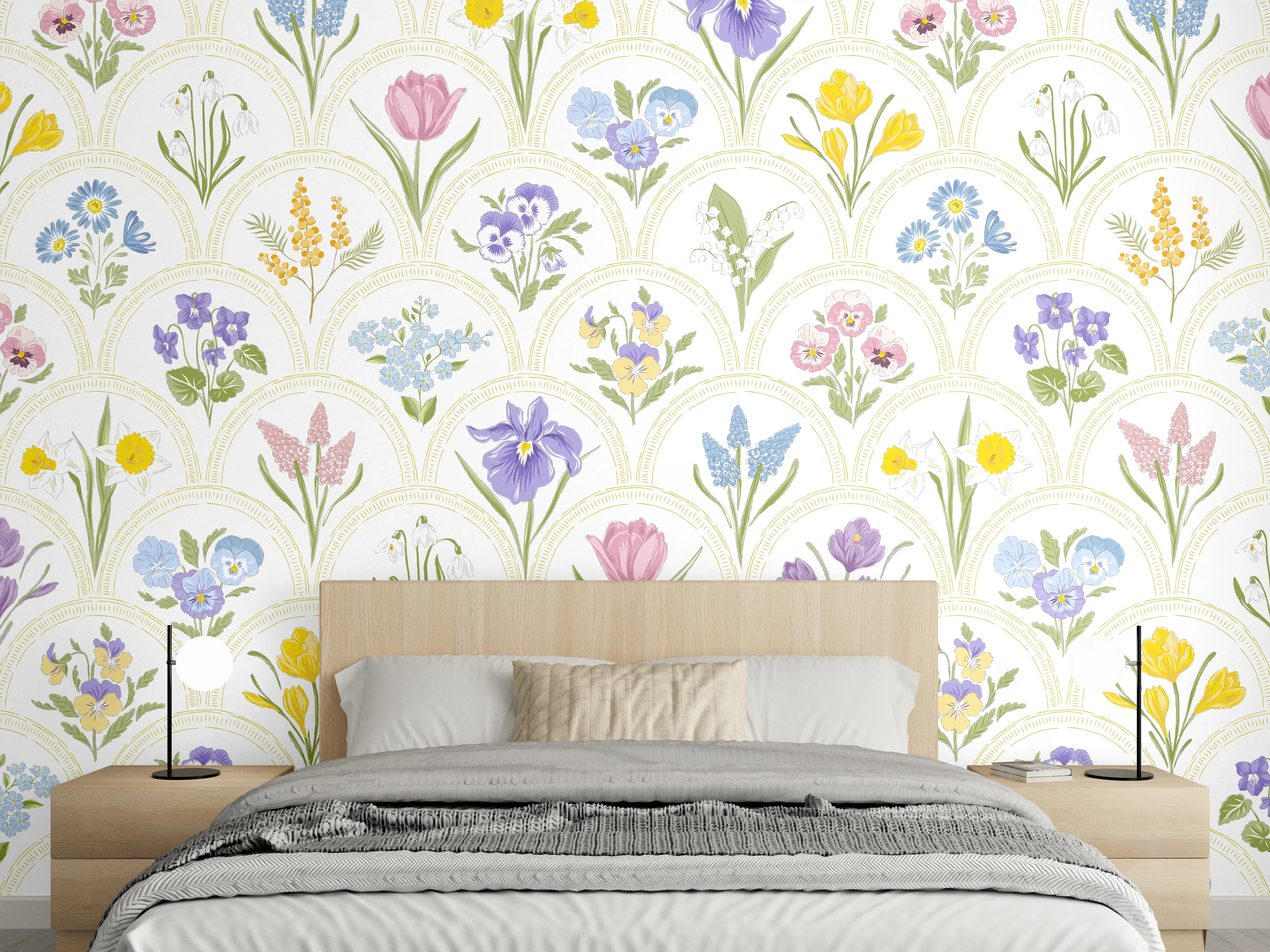Wandverkleidung Schlafzimmer - Vintage Bloom Pastell-Blumentapete