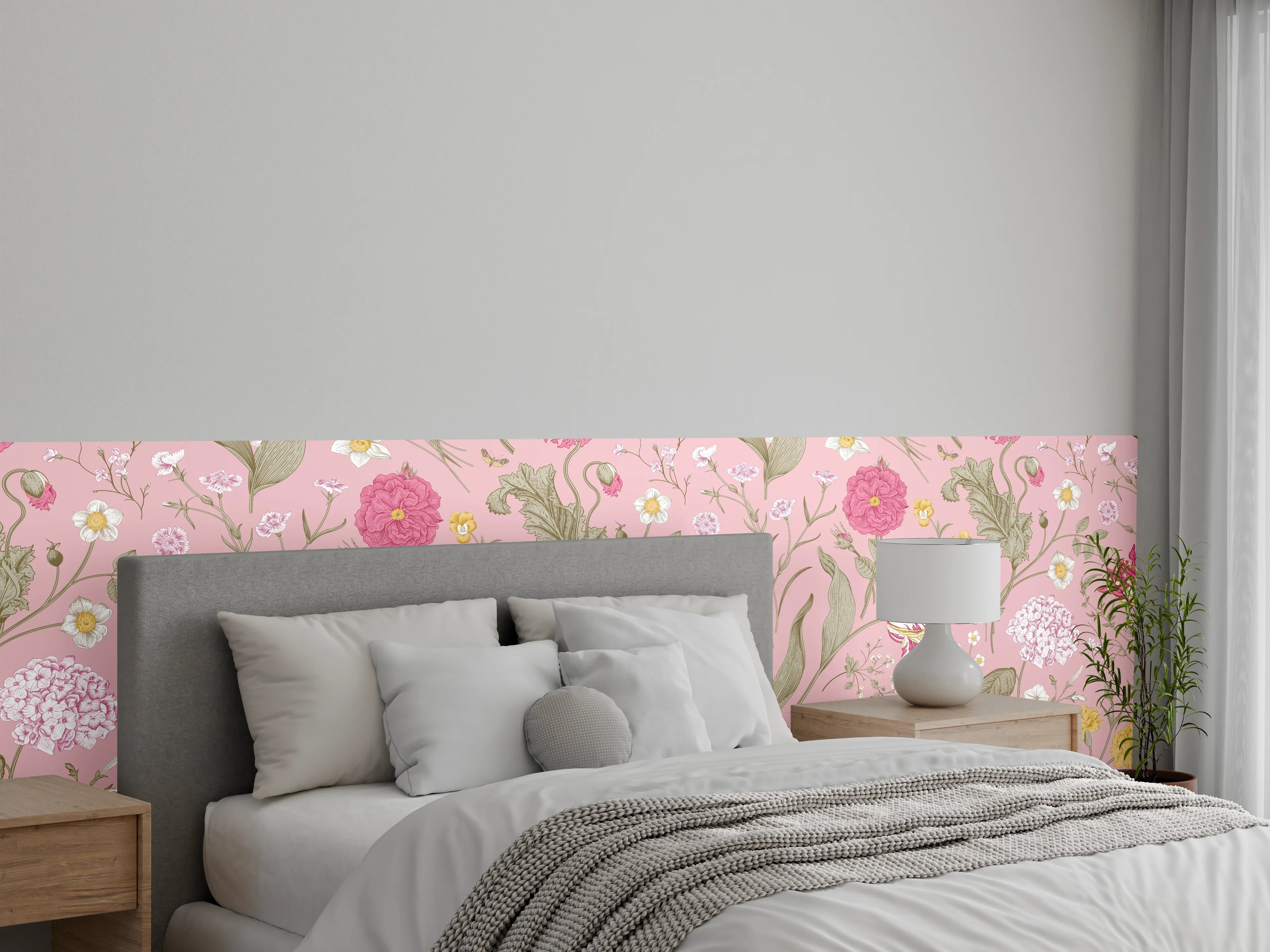 Wandverkleidung Schlafzimmer - Vintage Bloom Rosa Blumenmuster