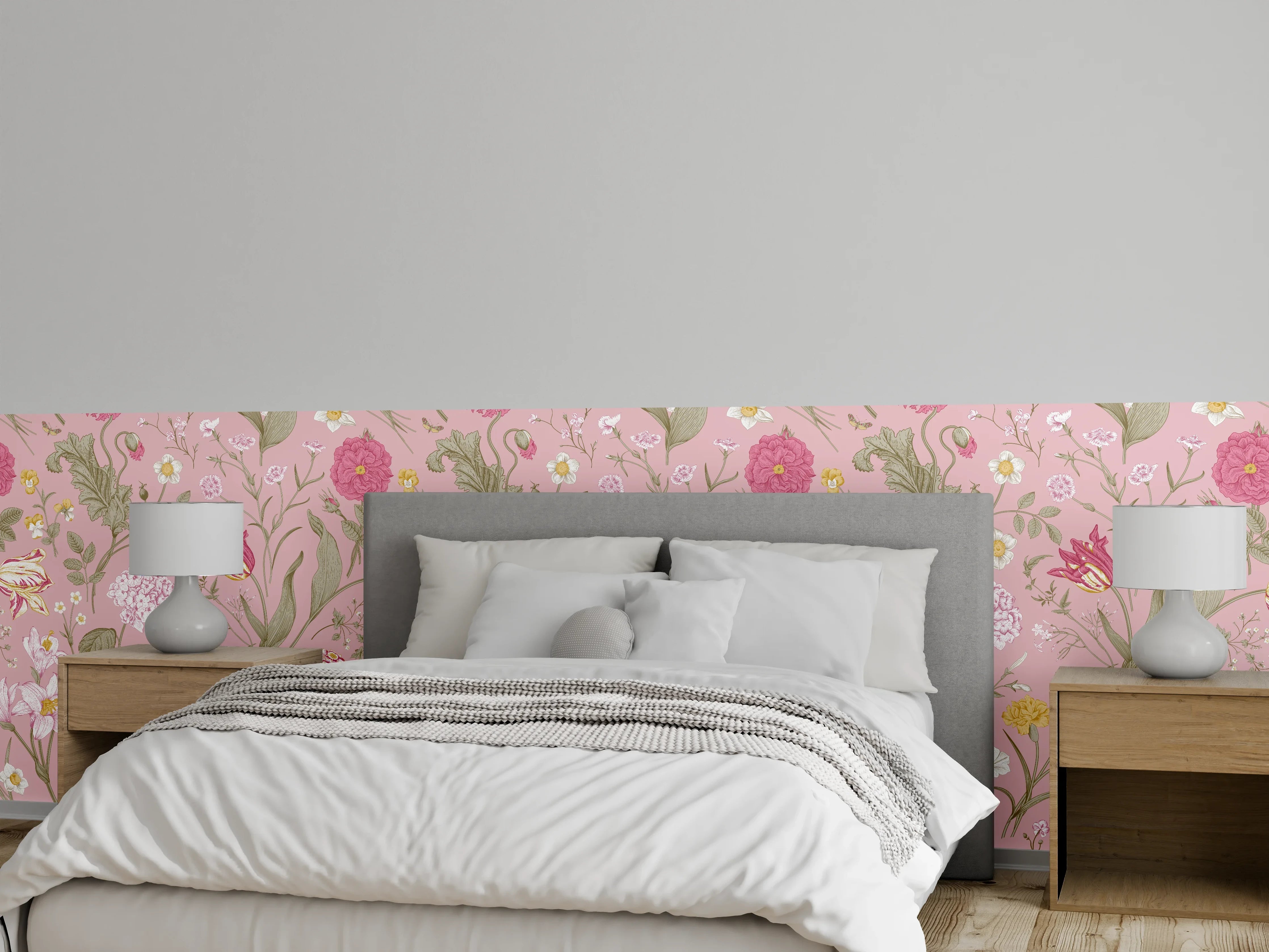 Wandverkleidung Schlafzimmer - Vintage Bloom Rosa Blumenmuster
