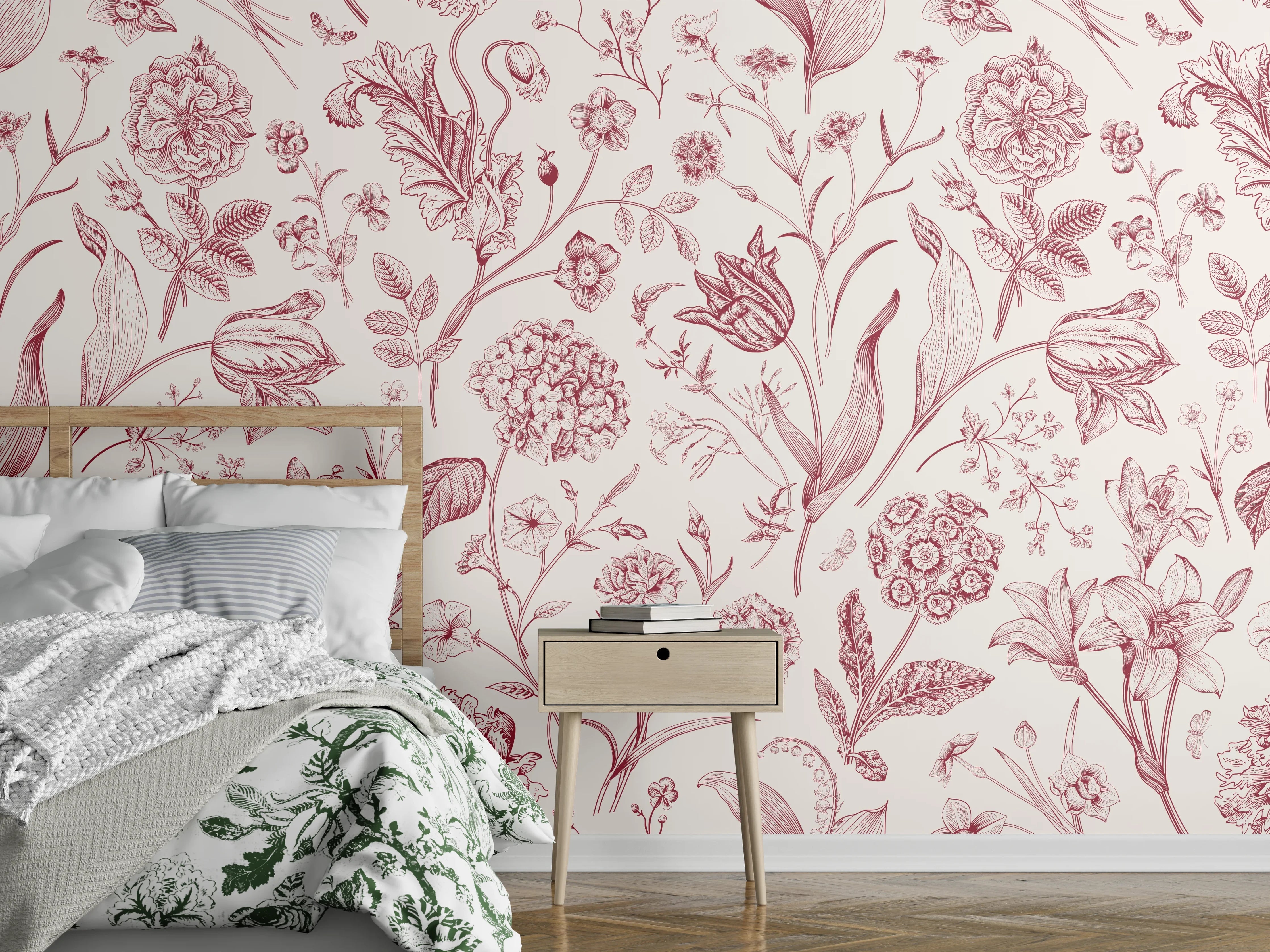 Wandverkleidung Schlafzimmer - Vintage Bloom Rosa-Muster